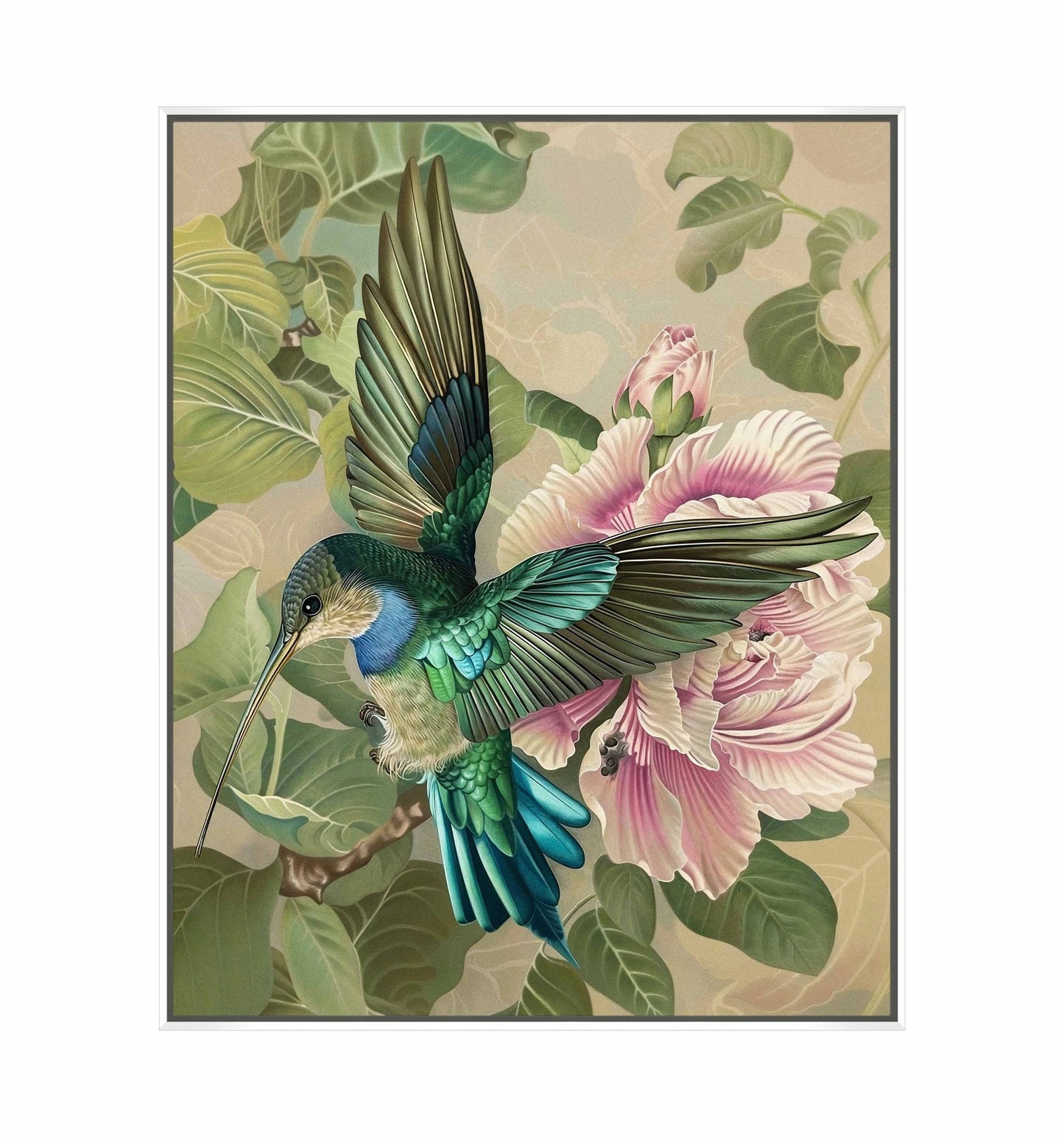 Emerald Flight - Hummingbird Among Hibiscus - Gallery Wrapped Canvas