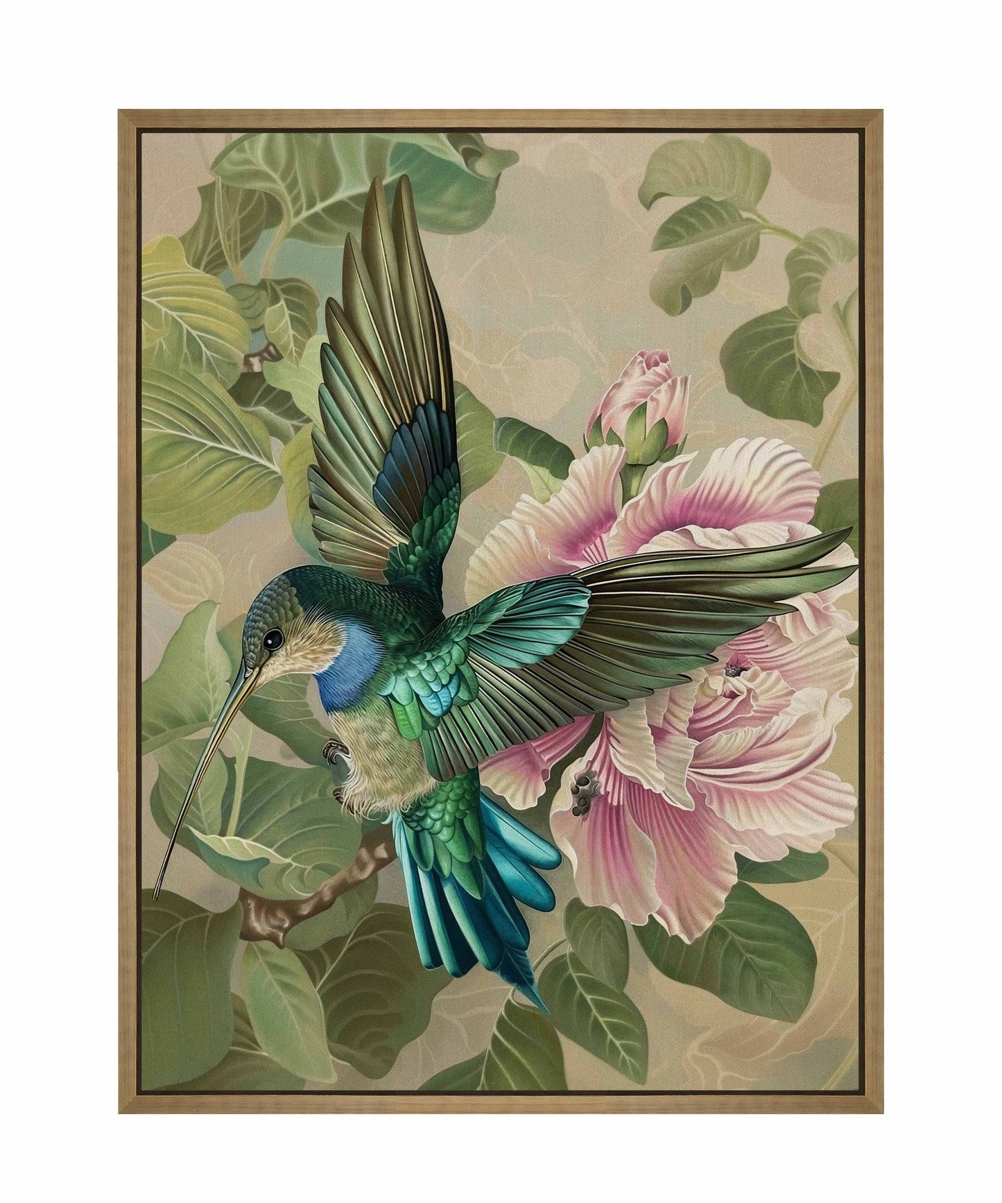 Emerald Flight - Hummingbird Among Hibiscus - Gallery Wrapped Canvas