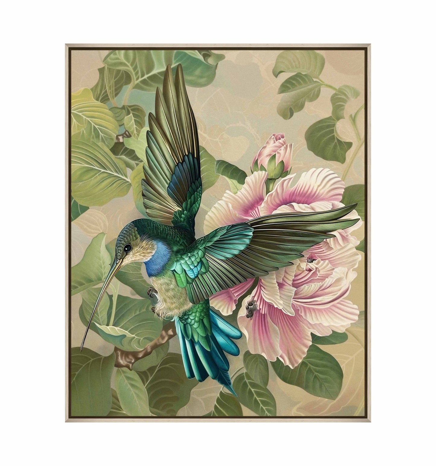 Emerald Flight - Hummingbird Among Hibiscus - Gallery Wrapped Canvas