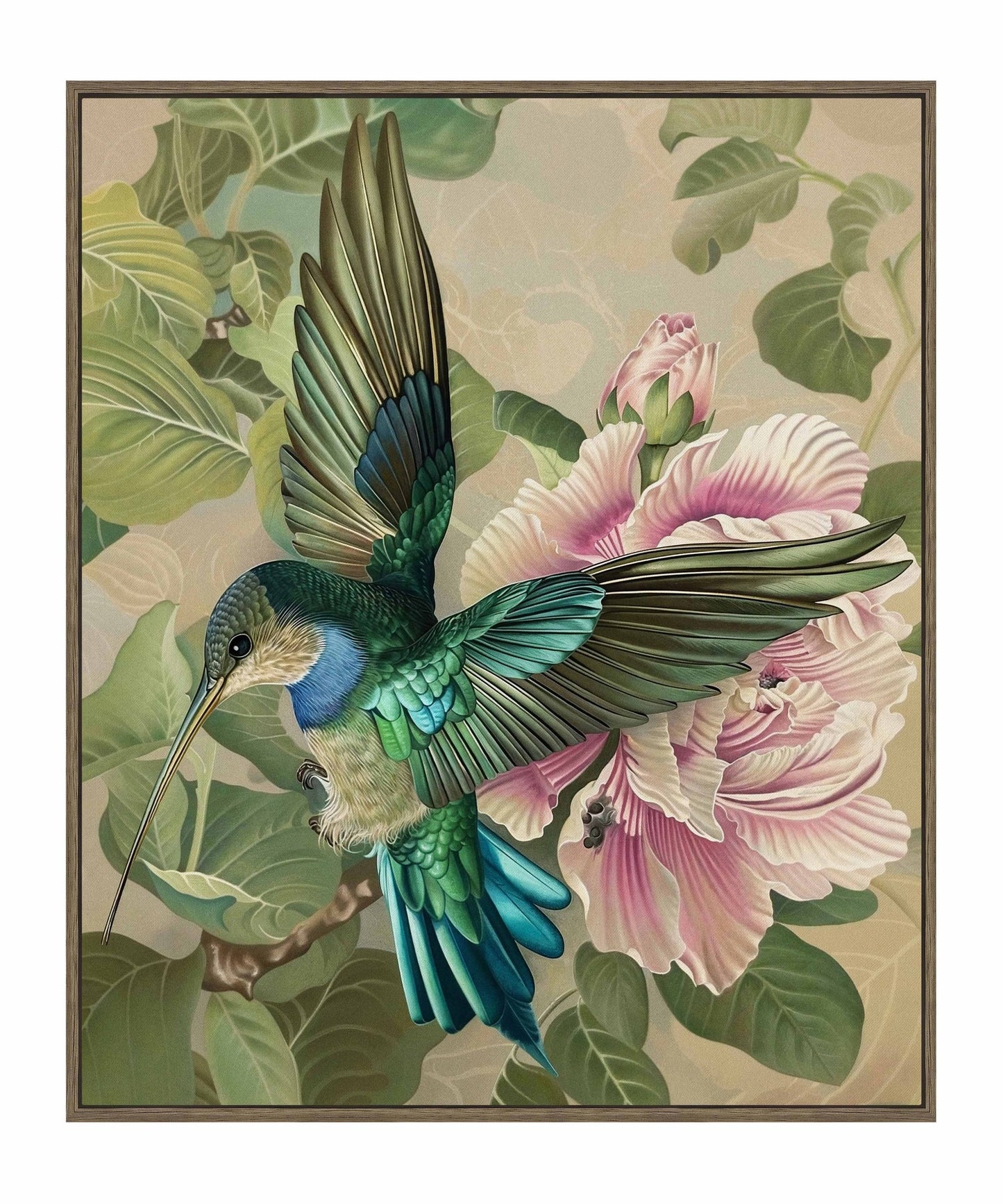 Emerald Flight - Hummingbird Among Hibiscus - Gallery Wrapped Canvas