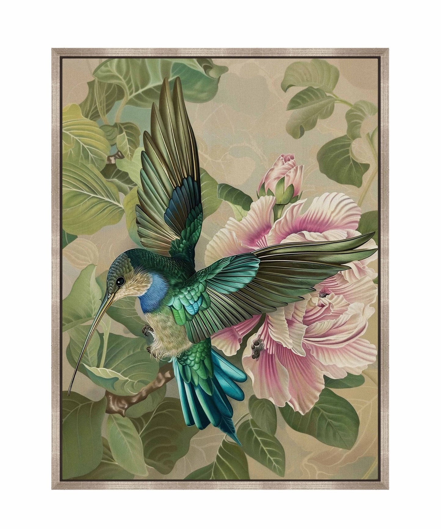 Emerald Flight - Hummingbird Among Hibiscus - Gallery Wrapped Canvas