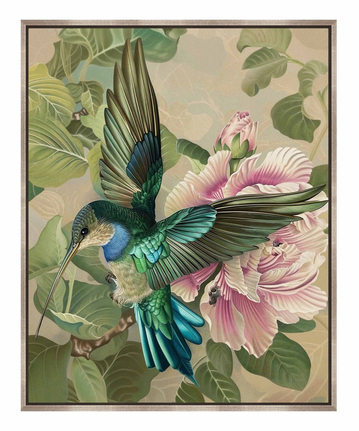 Emerald Flight - Hummingbird Among Hibiscus - Gallery Wrapped Canvas