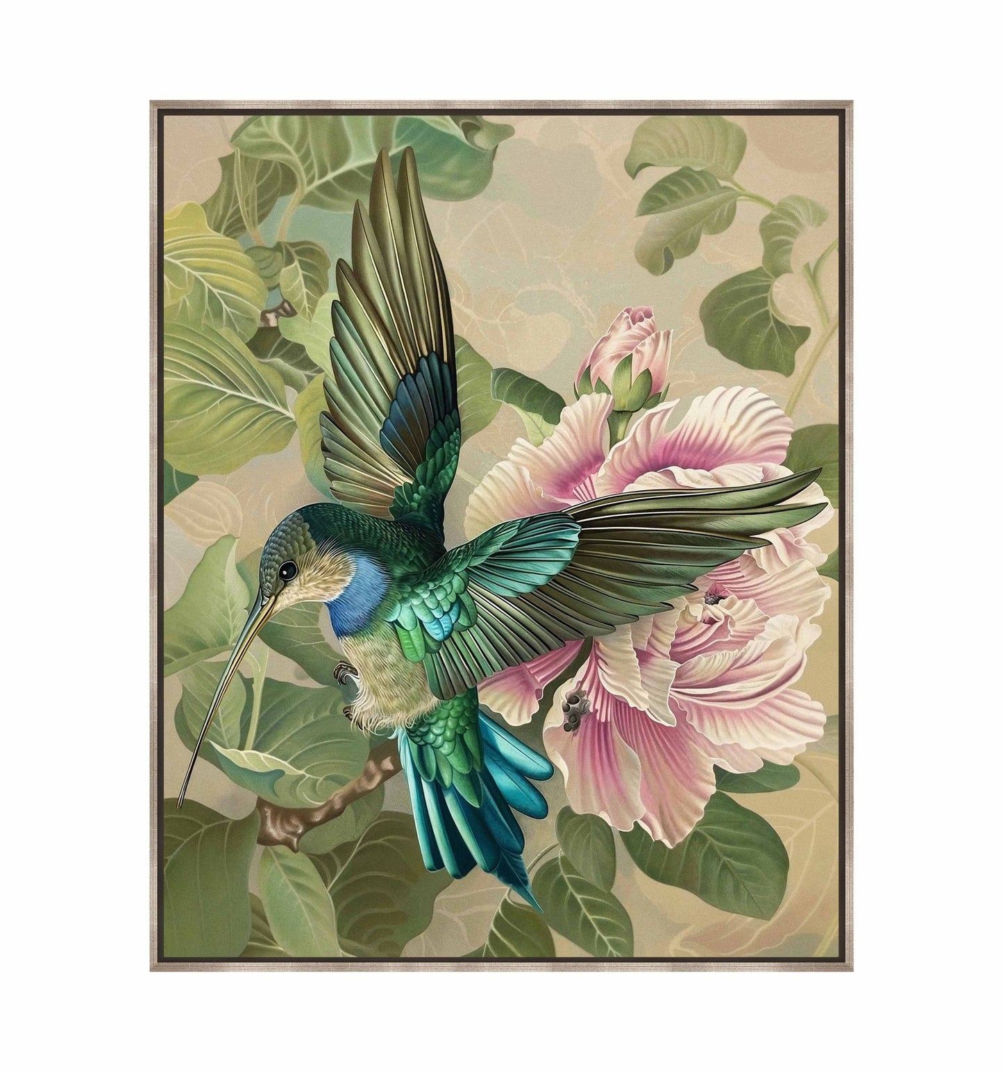 Emerald Flight - Hummingbird Among Hibiscus - Gallery Wrapped Canvas