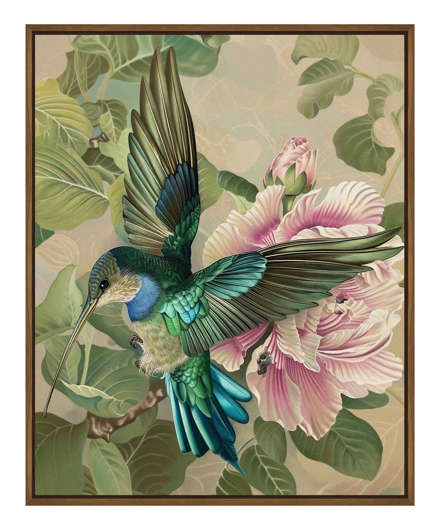 Emerald Flight - Hummingbird Among Hibiscus - Gallery Wrapped Canvas
