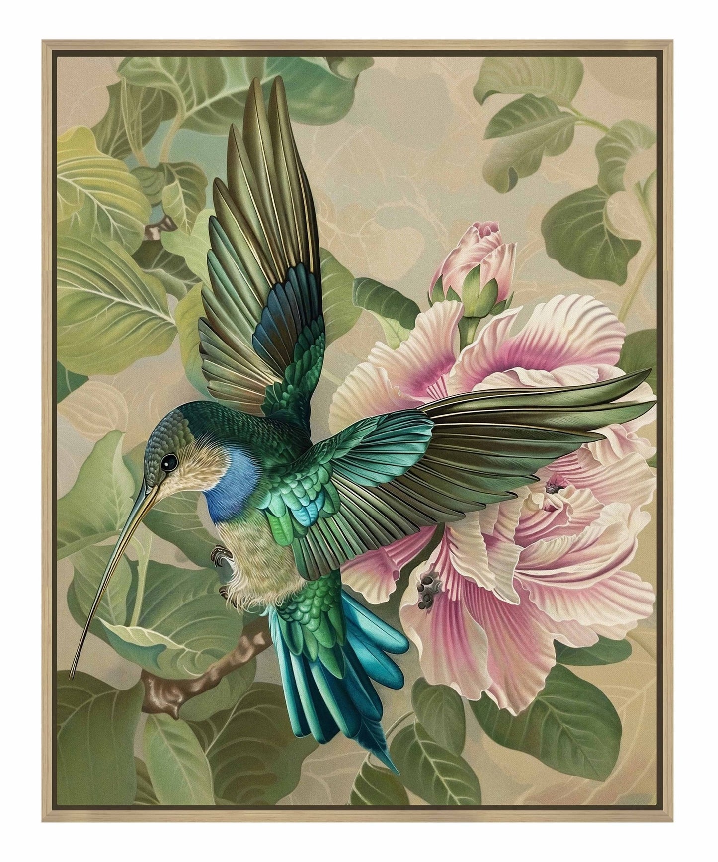 Emerald Flight - Hummingbird Among Hibiscus - Gallery Wrapped Canvas