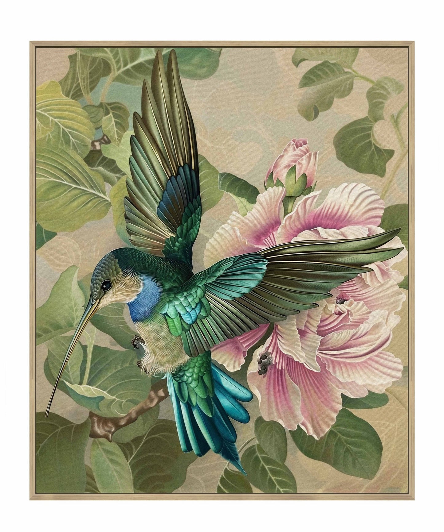 Emerald Flight - Hummingbird Among Hibiscus - Gallery Wrapped Canvas