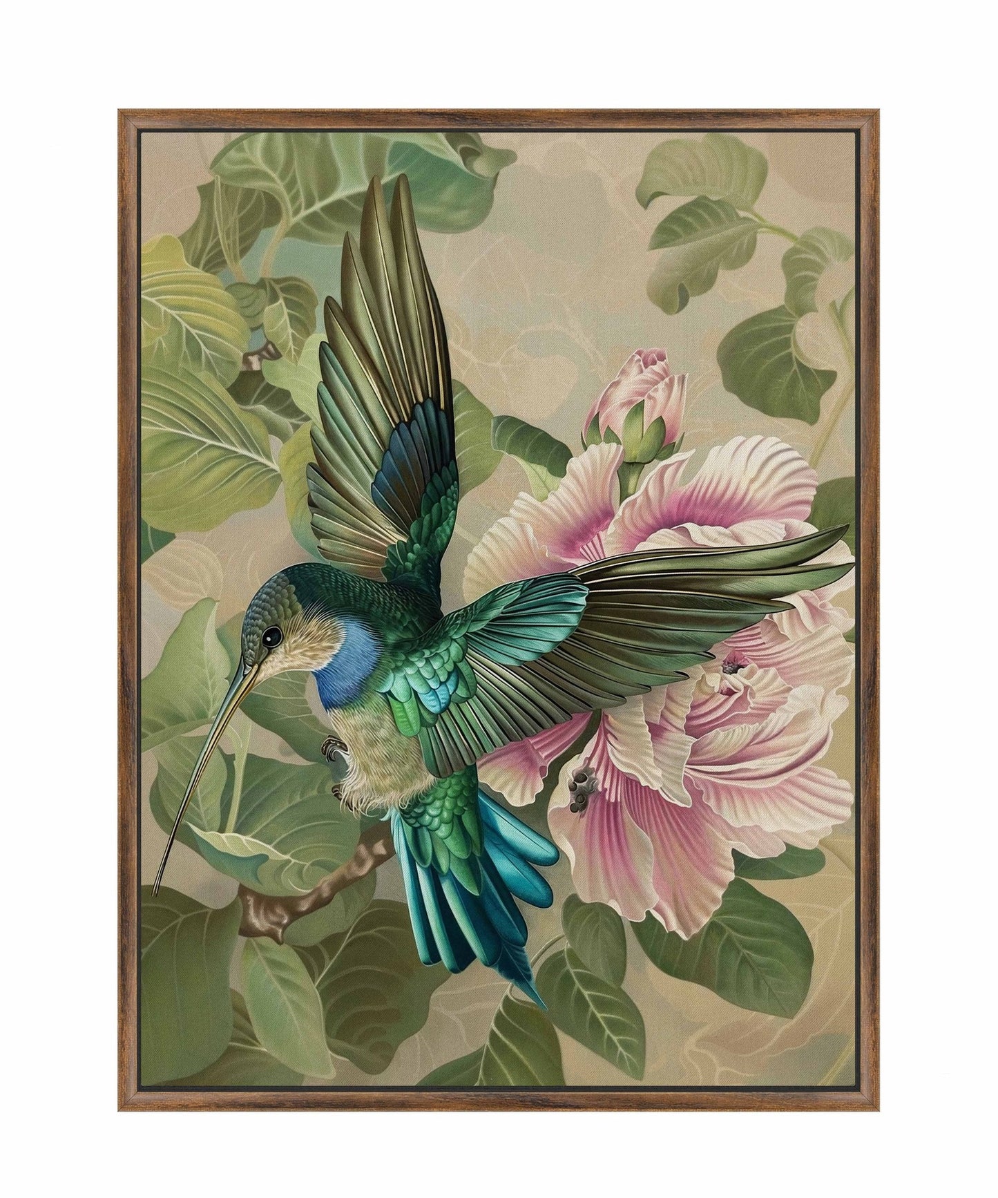 Emerald Flight - Hummingbird Among Hibiscus - Gallery Wrapped Canvas