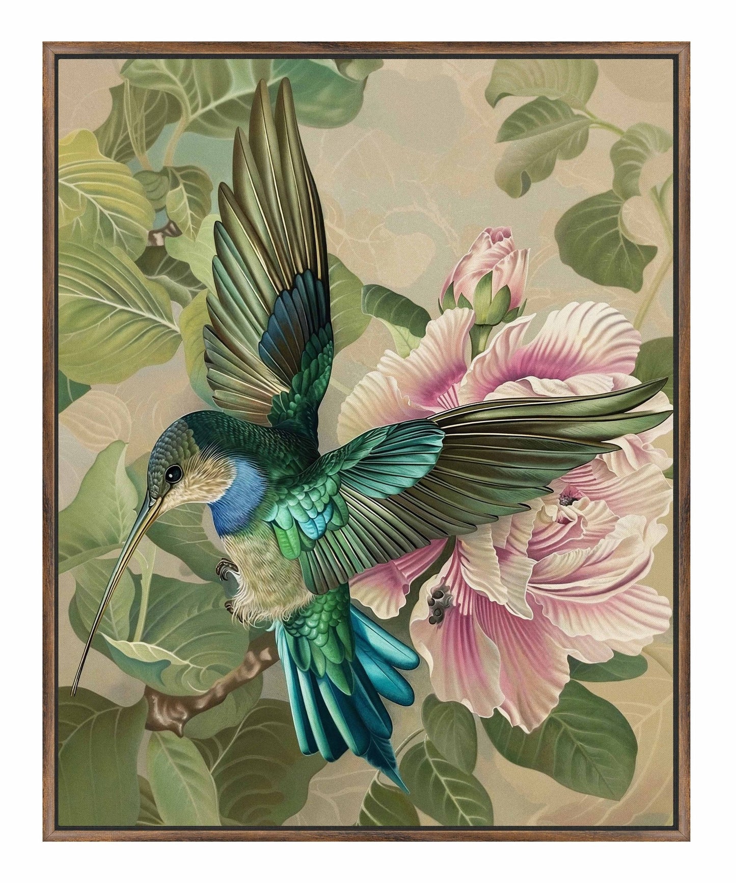 Emerald Flight - Hummingbird Among Hibiscus - Gallery Wrapped Canvas