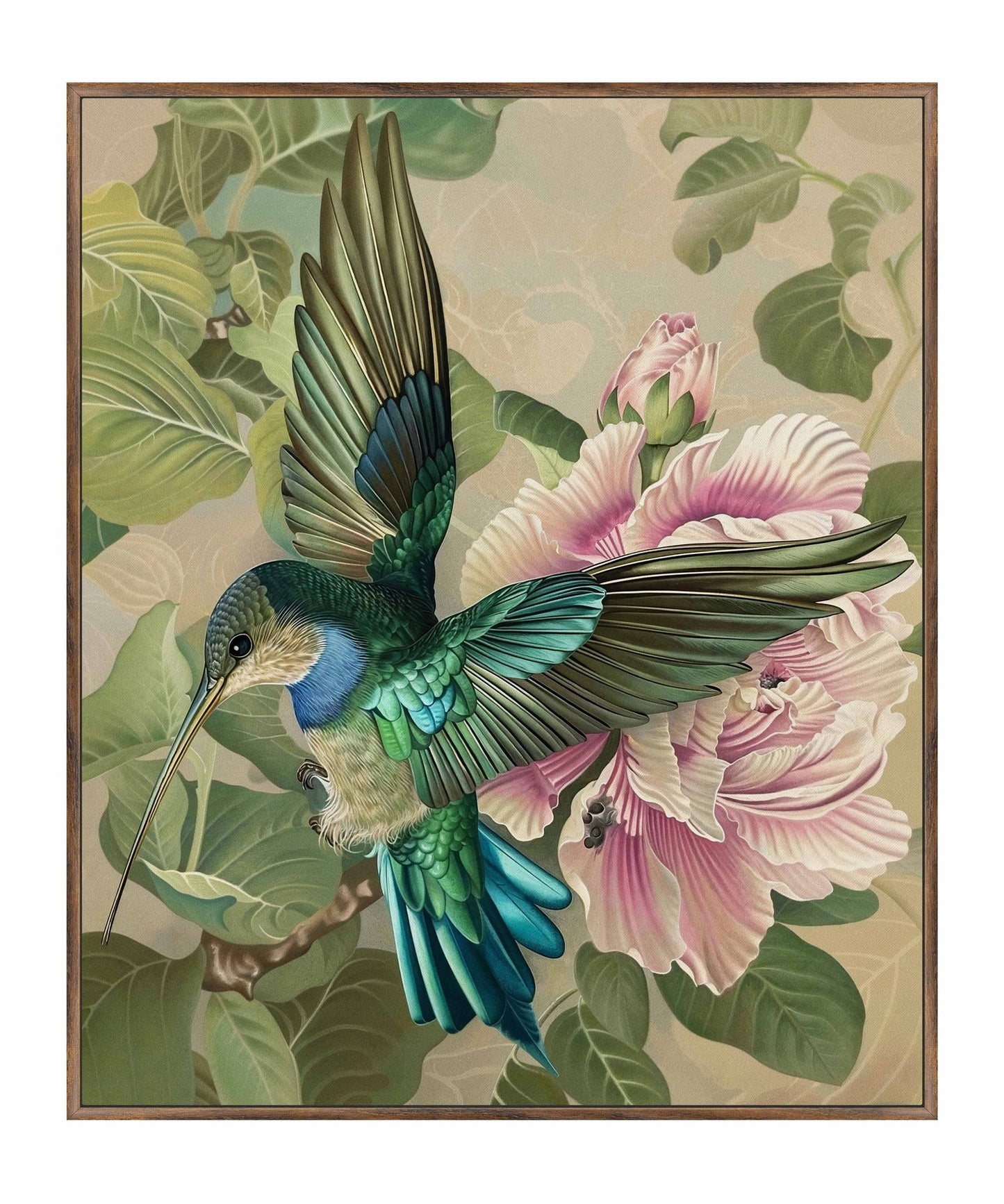 Emerald Flight - Hummingbird Among Hibiscus - Gallery Wrapped Canvas