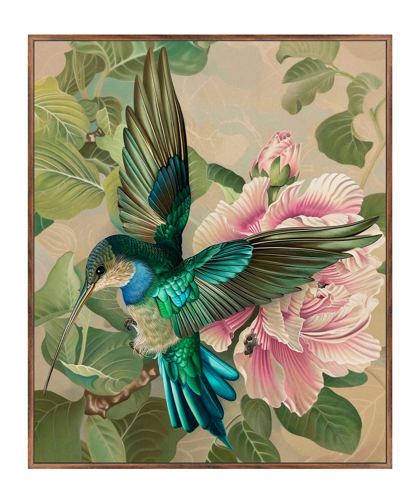 Emerald Flight - Hummingbird Among Hibiscus - Gallery Wrapped Canvas