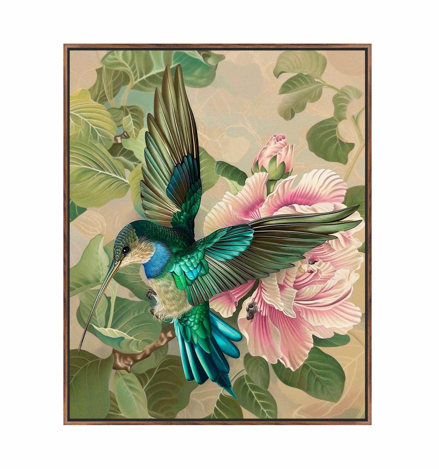 Emerald Flight - Hummingbird Among Hibiscus - Gallery Wrapped Canvas