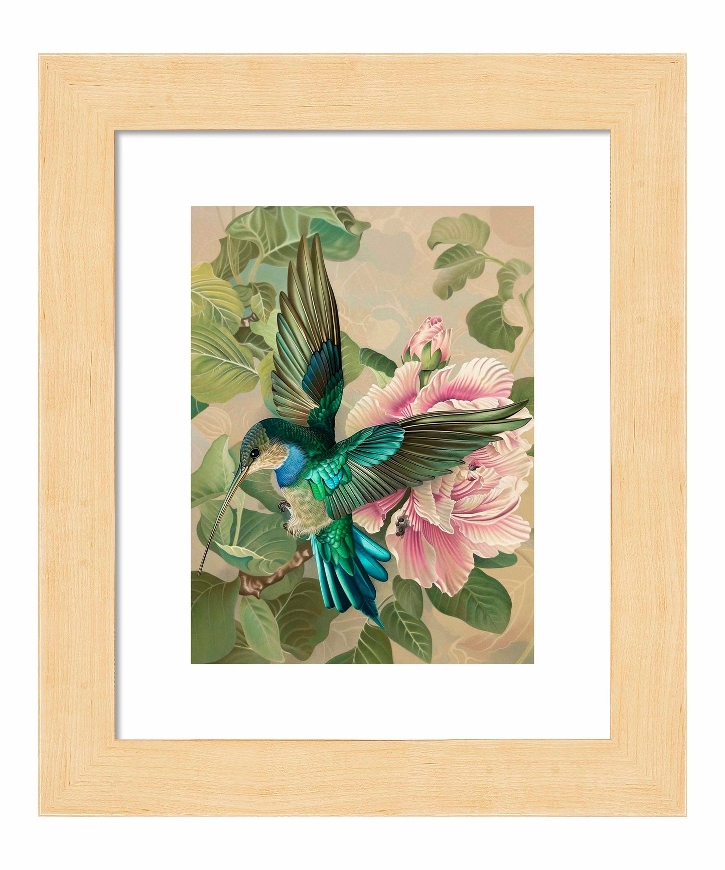 Emerald Flight - Hummingbird Among Hibiscus - Art Prints