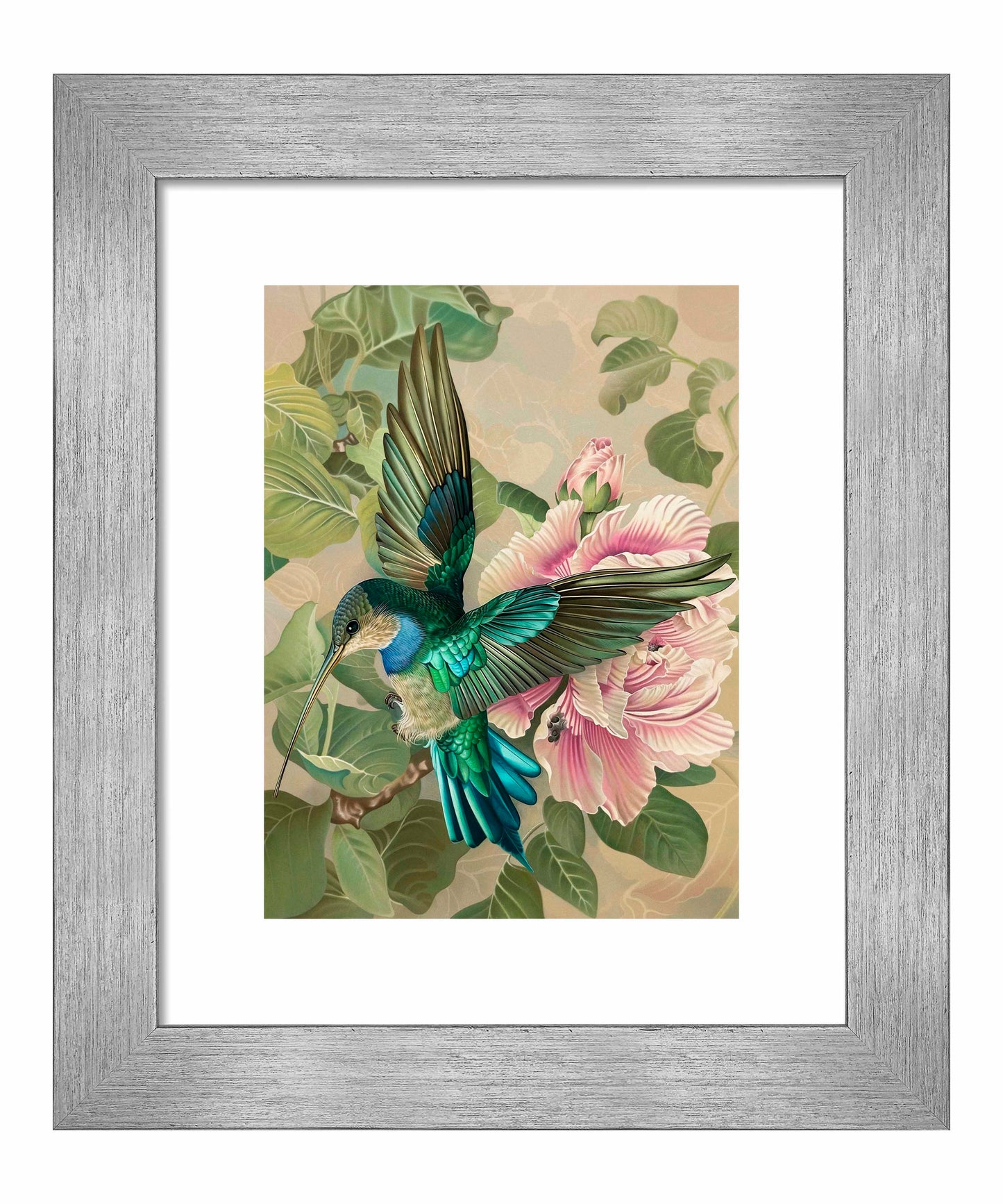 Emerald Flight - Hummingbird Among Hibiscus - Art Prints