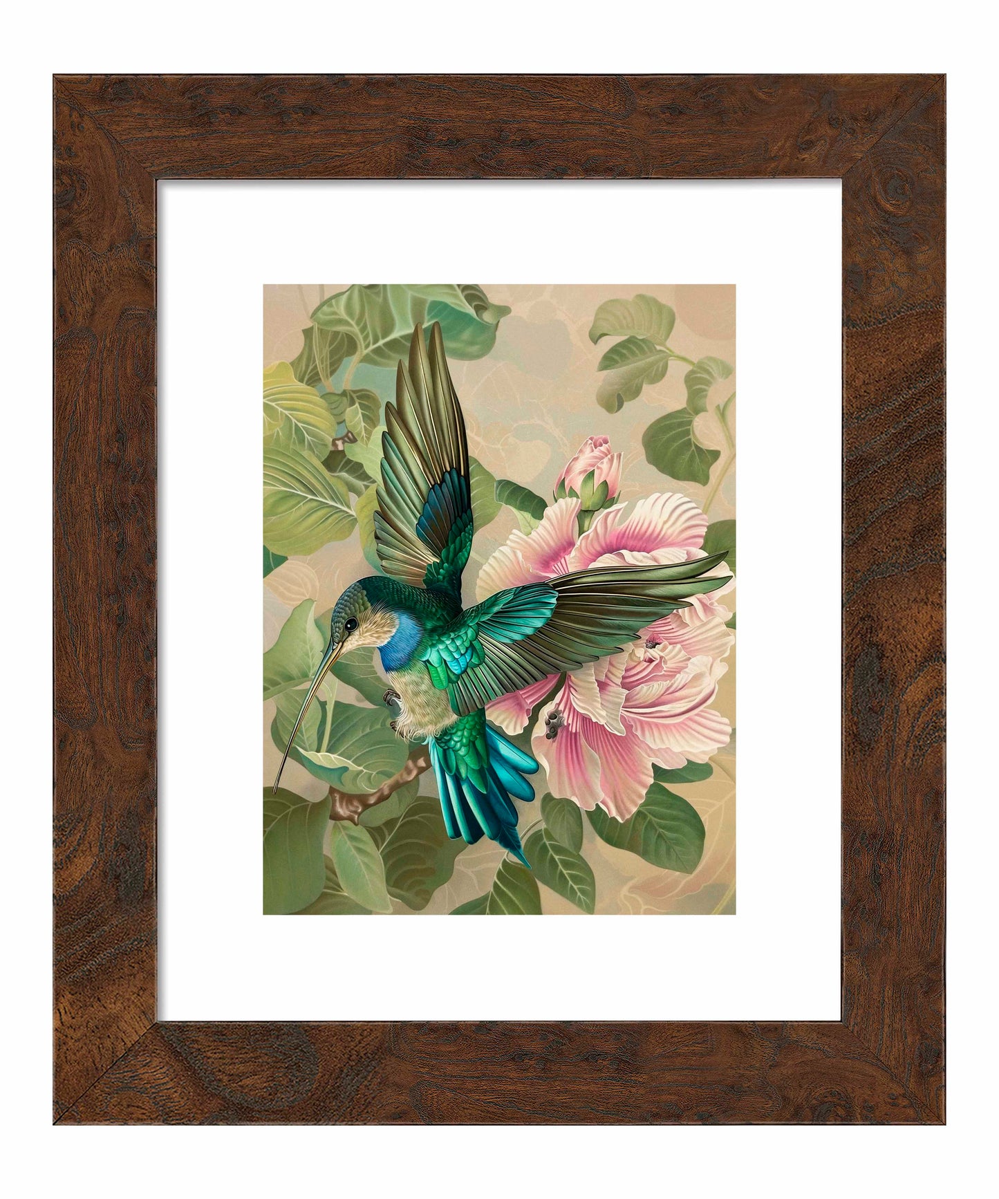 Emerald Flight - Hummingbird Among Hibiscus - Art Prints