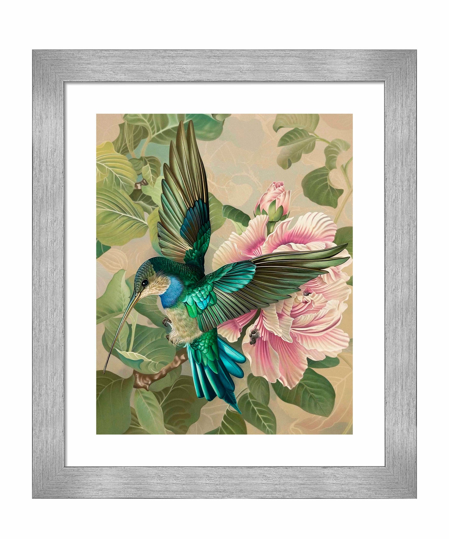 Emerald Flight - Hummingbird Among Hibiscus - Art Prints