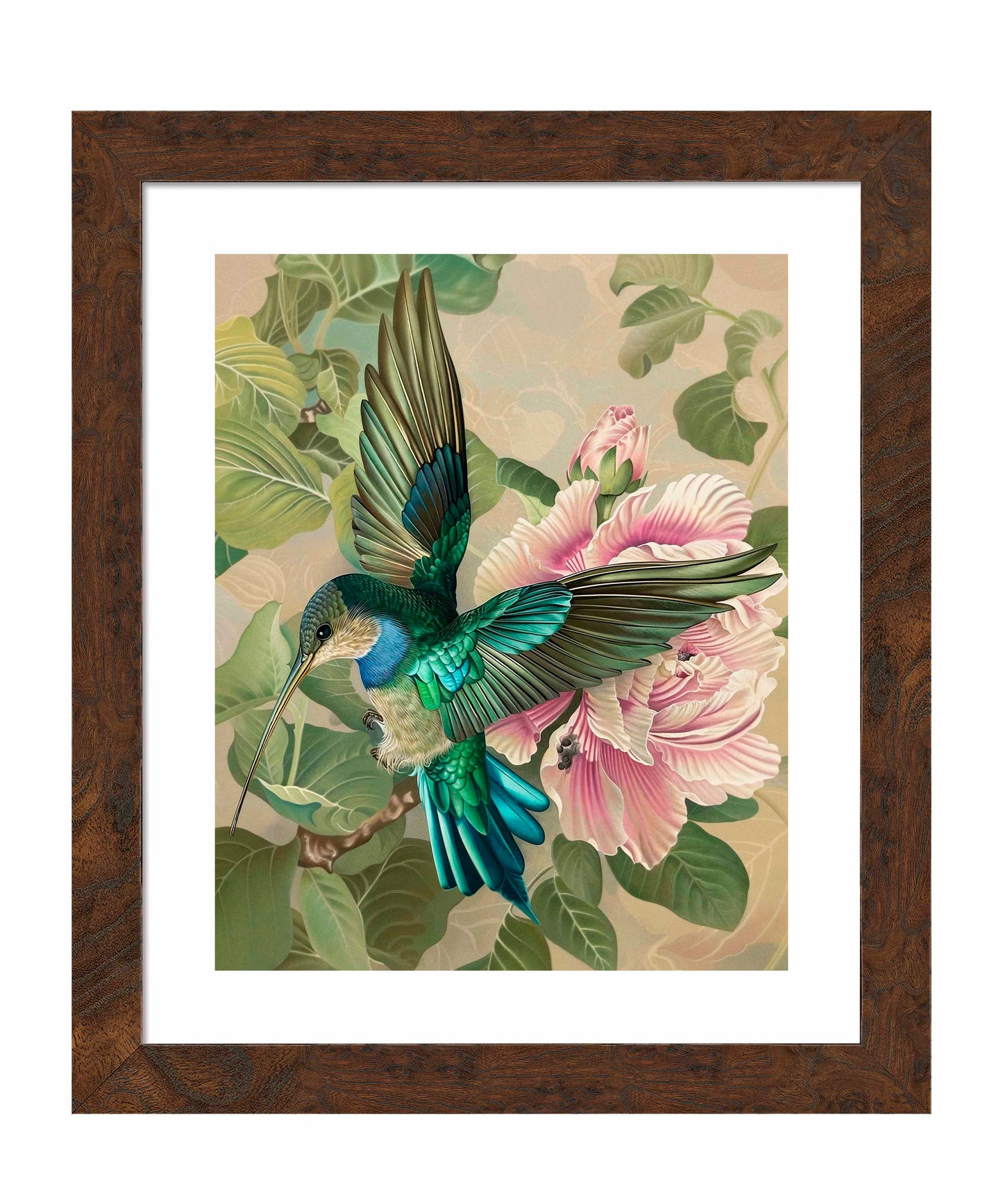 Emerald Flight - Hummingbird Among Hibiscus - Art Prints