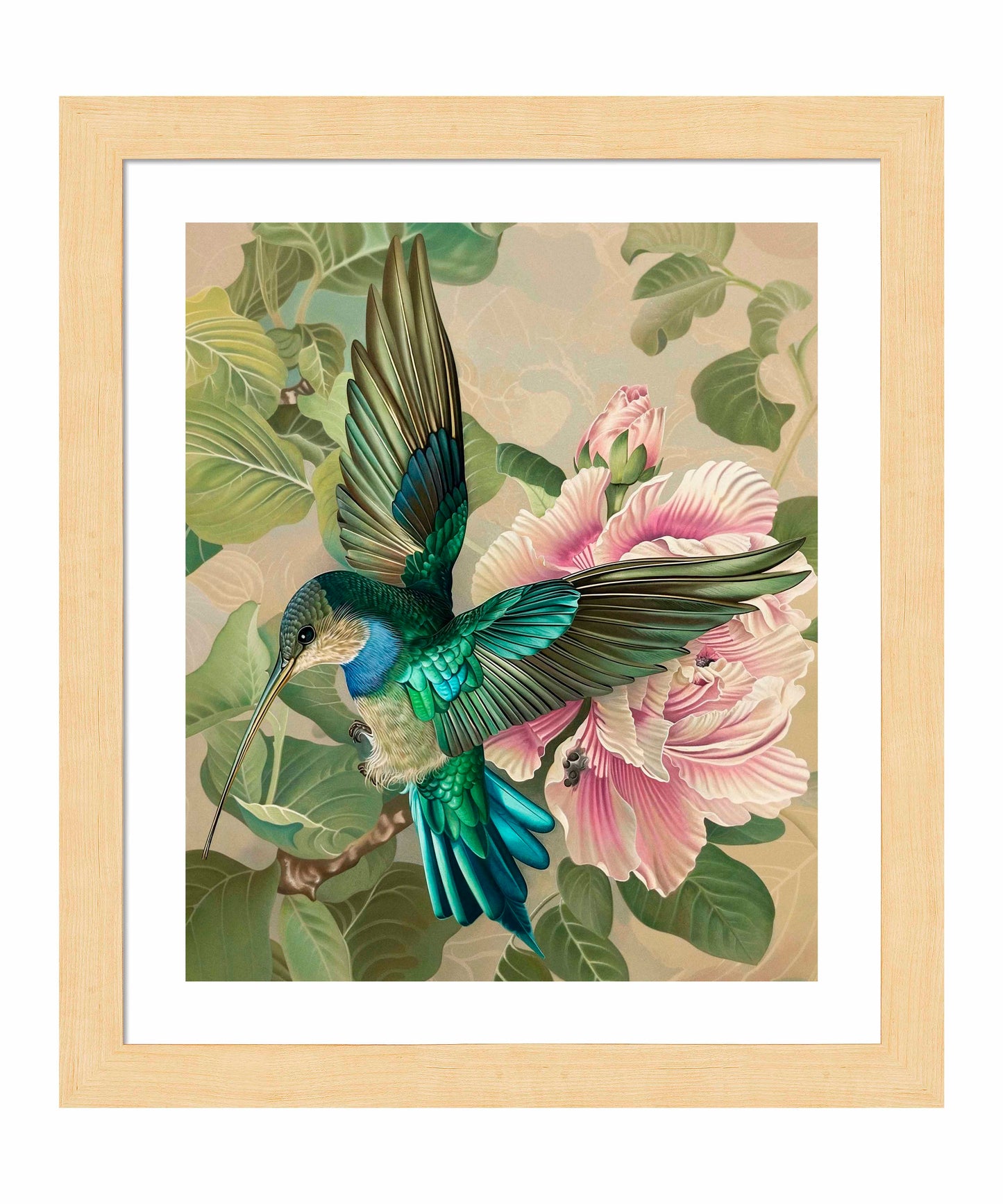 Emerald Flight - Hummingbird Among Hibiscus - Art Prints