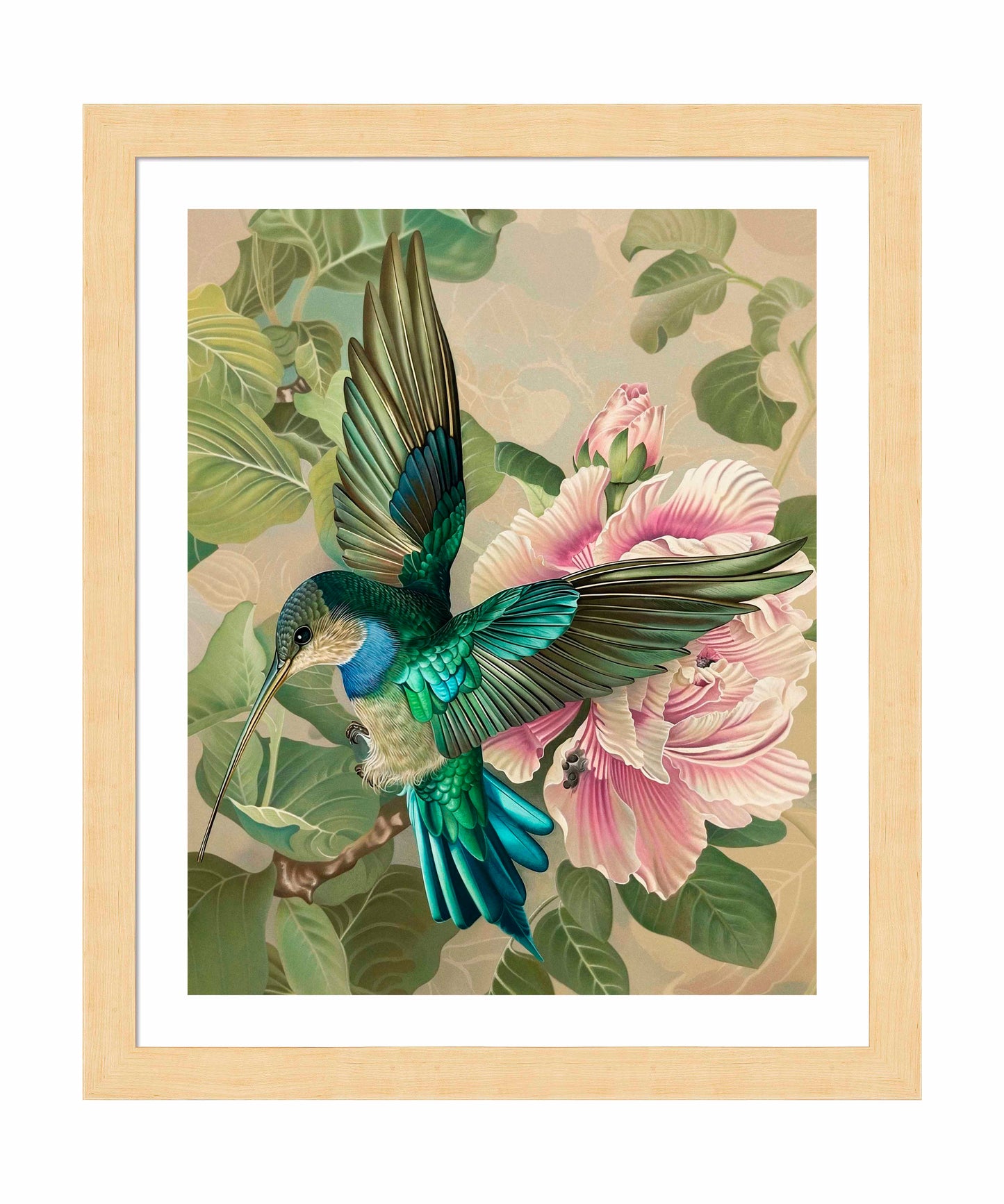 Emerald Flight - Hummingbird Among Hibiscus - Art Prints