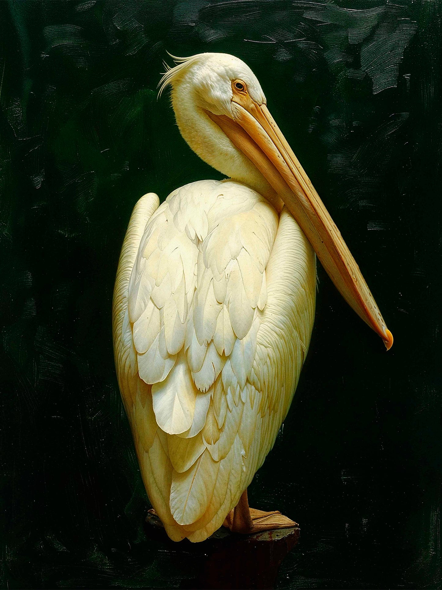 Regal Poise - Pelican in Ivory Elegance - Limited Edition Canvas
