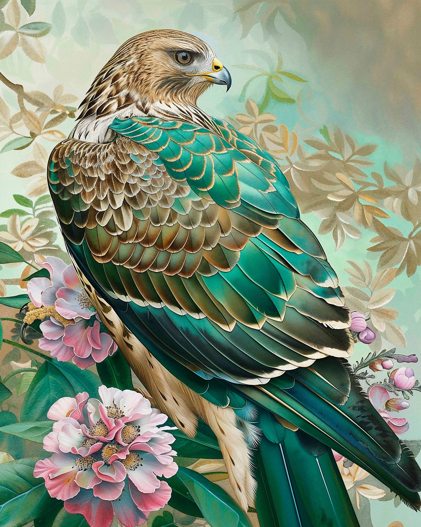 Emerald Majesty - Hawk Amidst Blossoms - Limited Edition Canvas