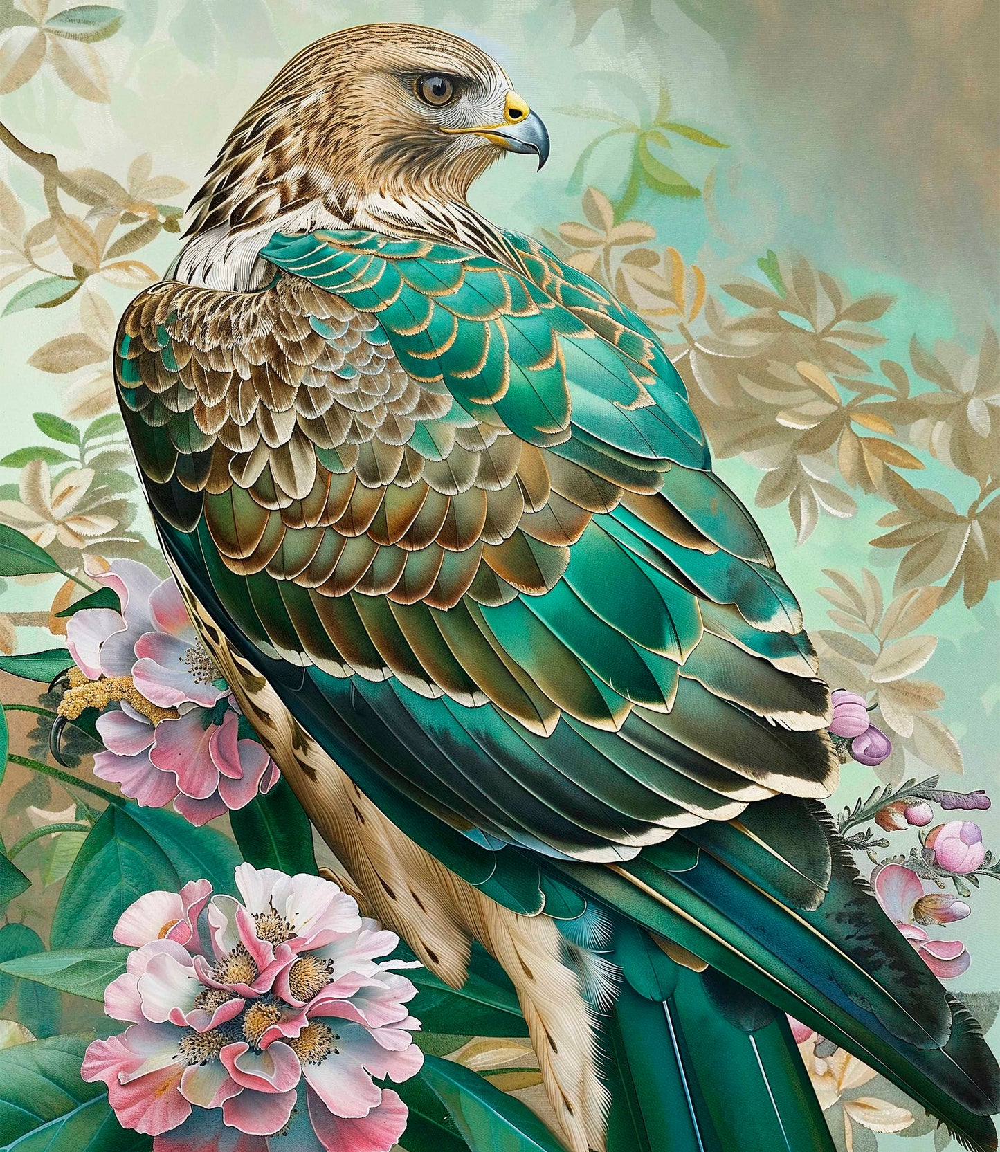 Emerald Majesty - Hawk Amidst Blossoms - Limited Edition Canvas