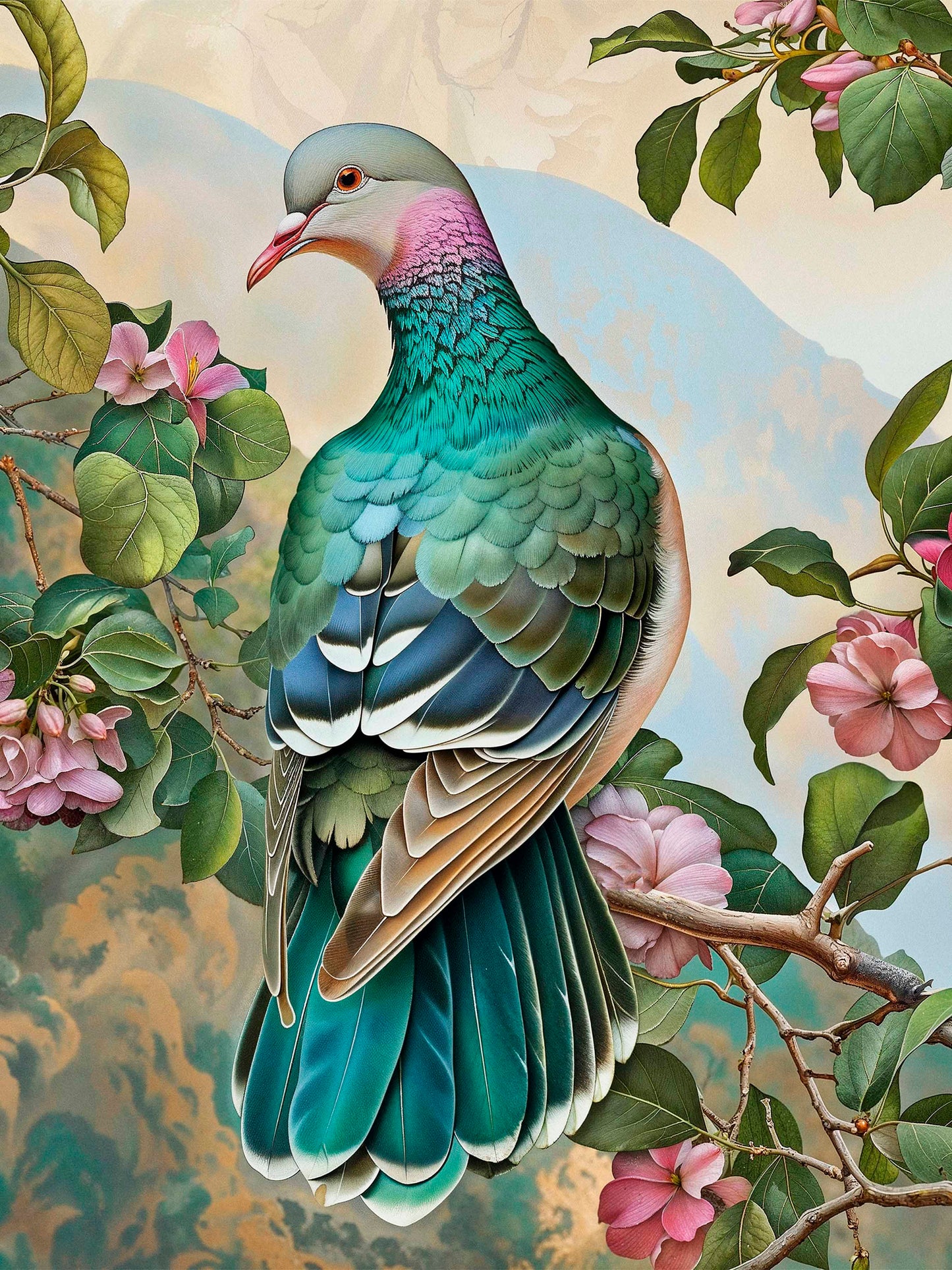 Verdant Splendor - Dove Amidst Blossoms - Limited Edition Canvas