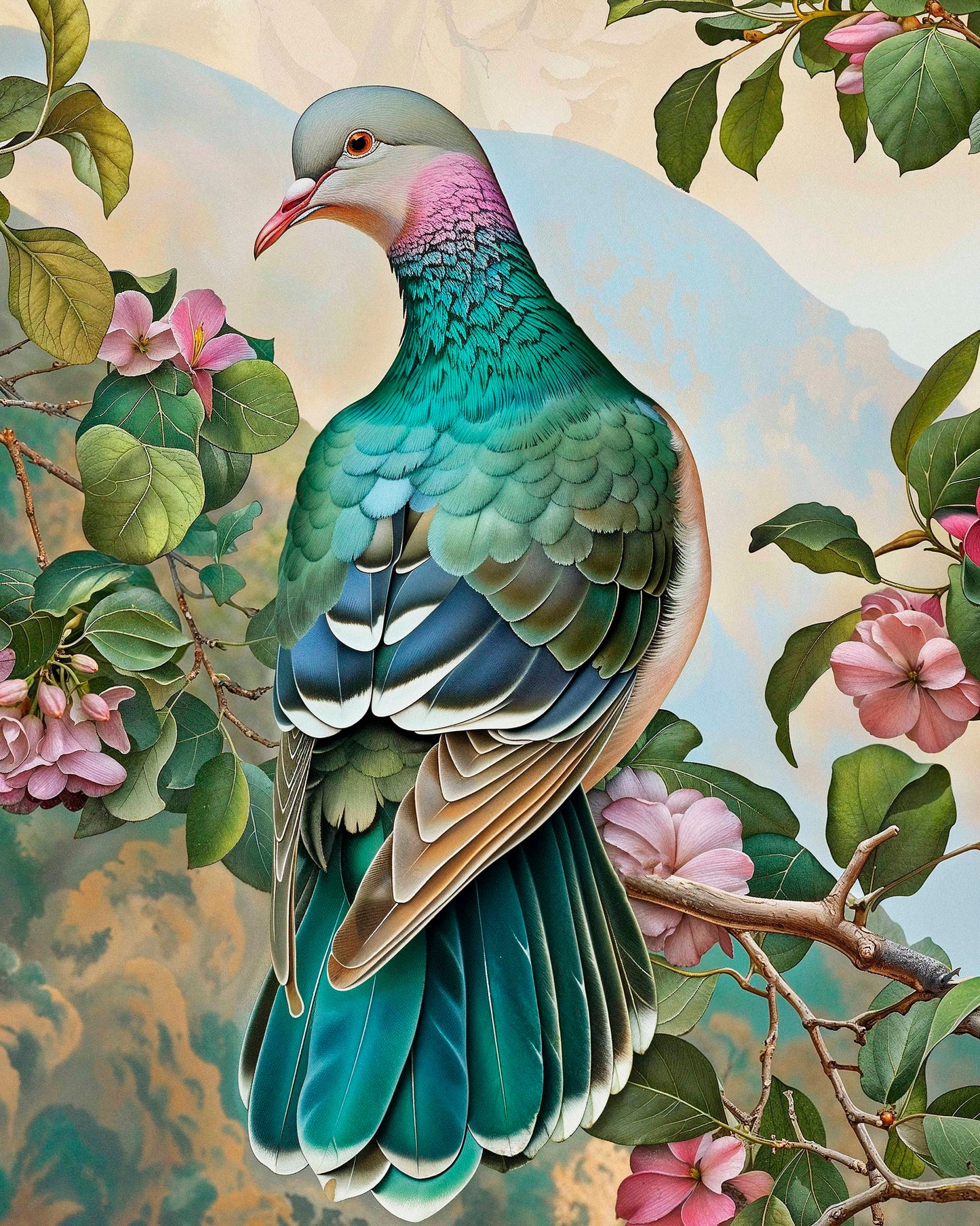 Verdant Splendor - Dove Amidst Blossoms - Limited Edition Canvas