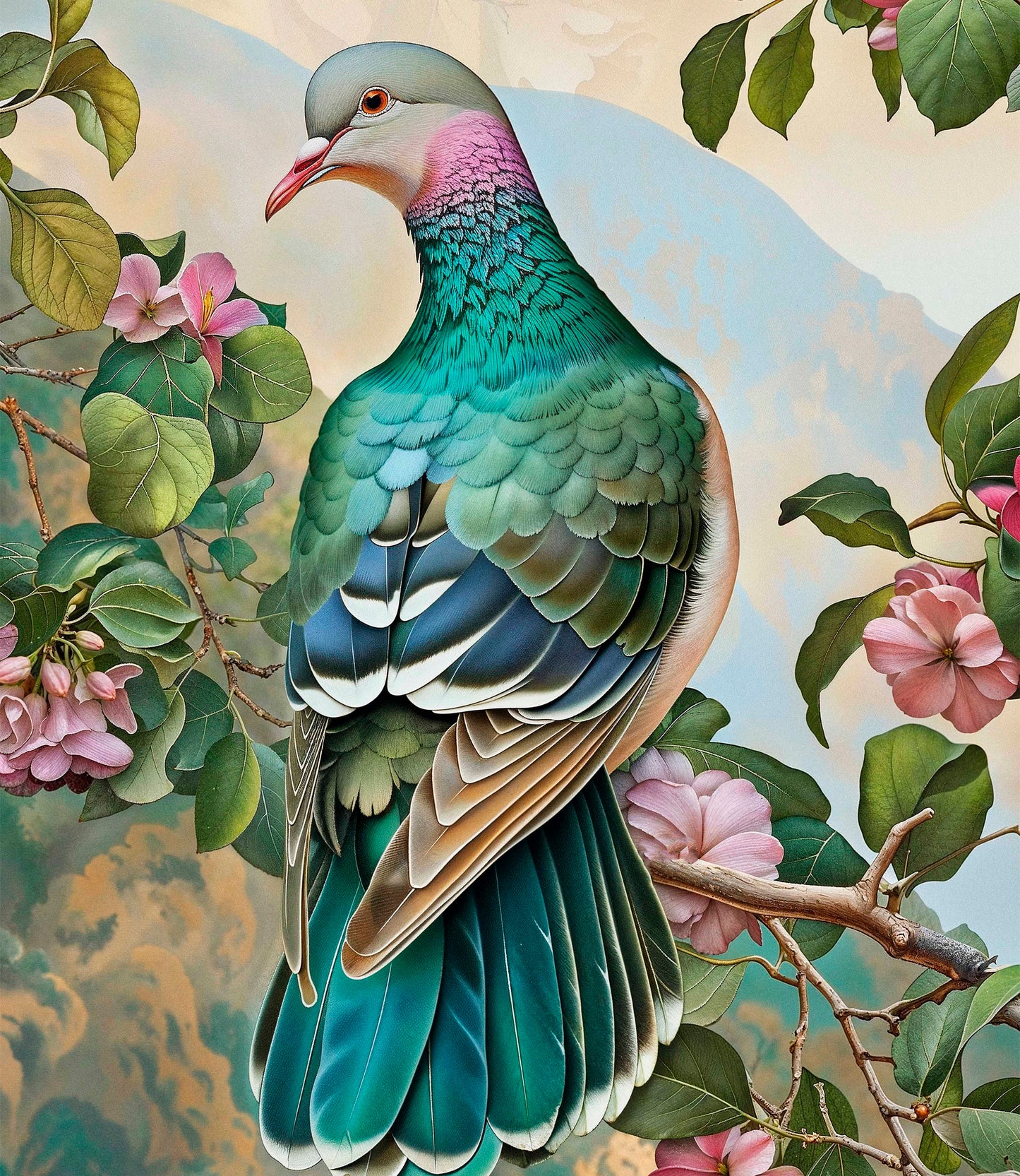Verdant Splendor - Dove Amidst Blossoms - Limited Edition Canvas