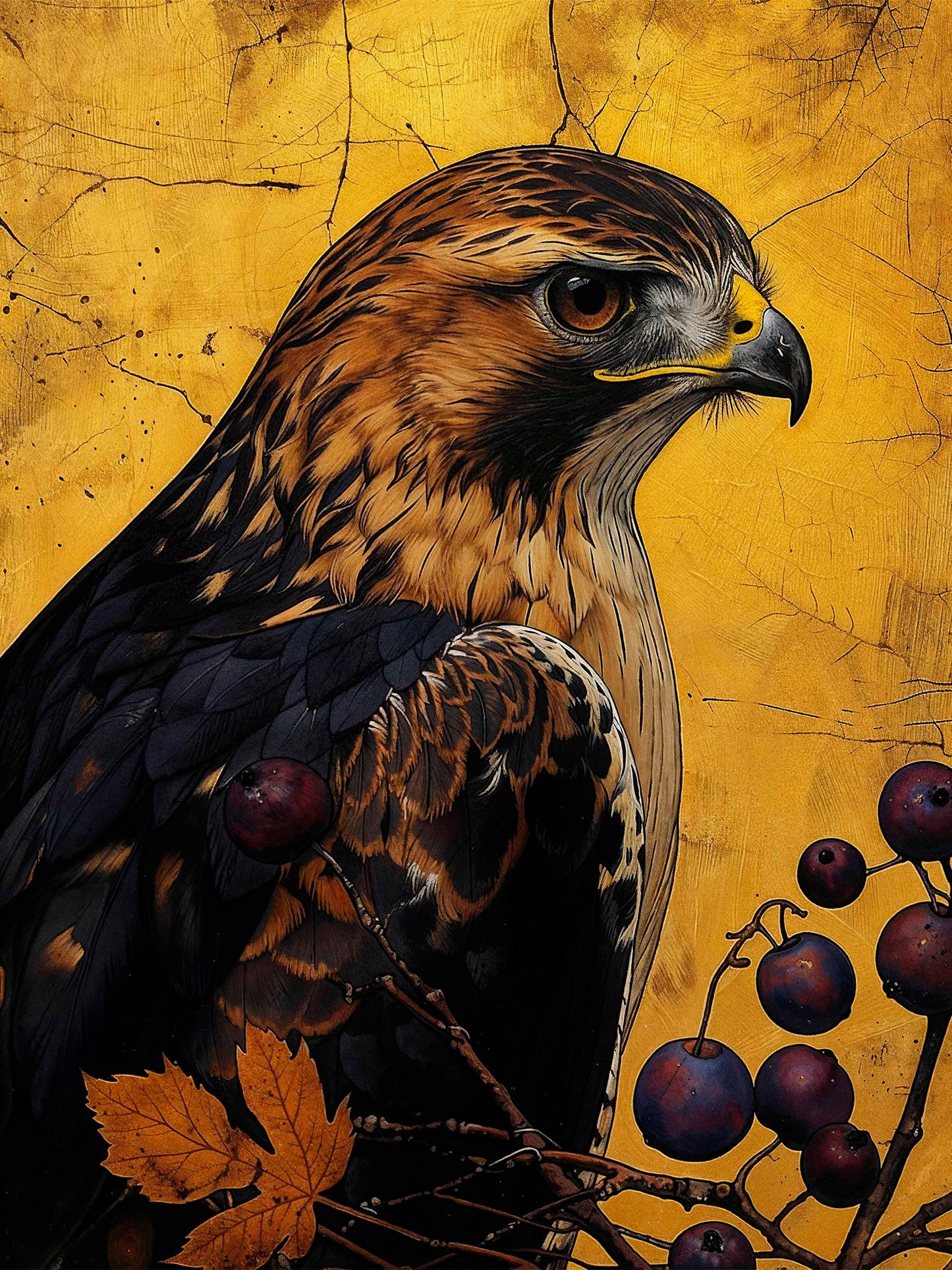 Golden Majesty - Hawk Among Berries - Limited Edition Canvas
