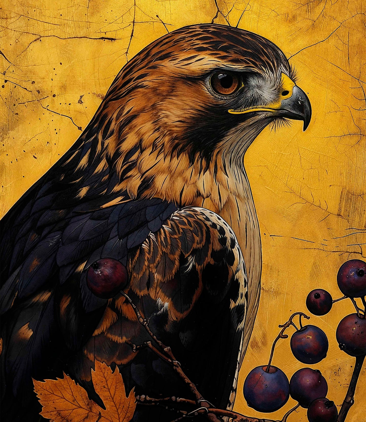 Golden Majesty - Hawk Among Berries - Limited Edition Canvas