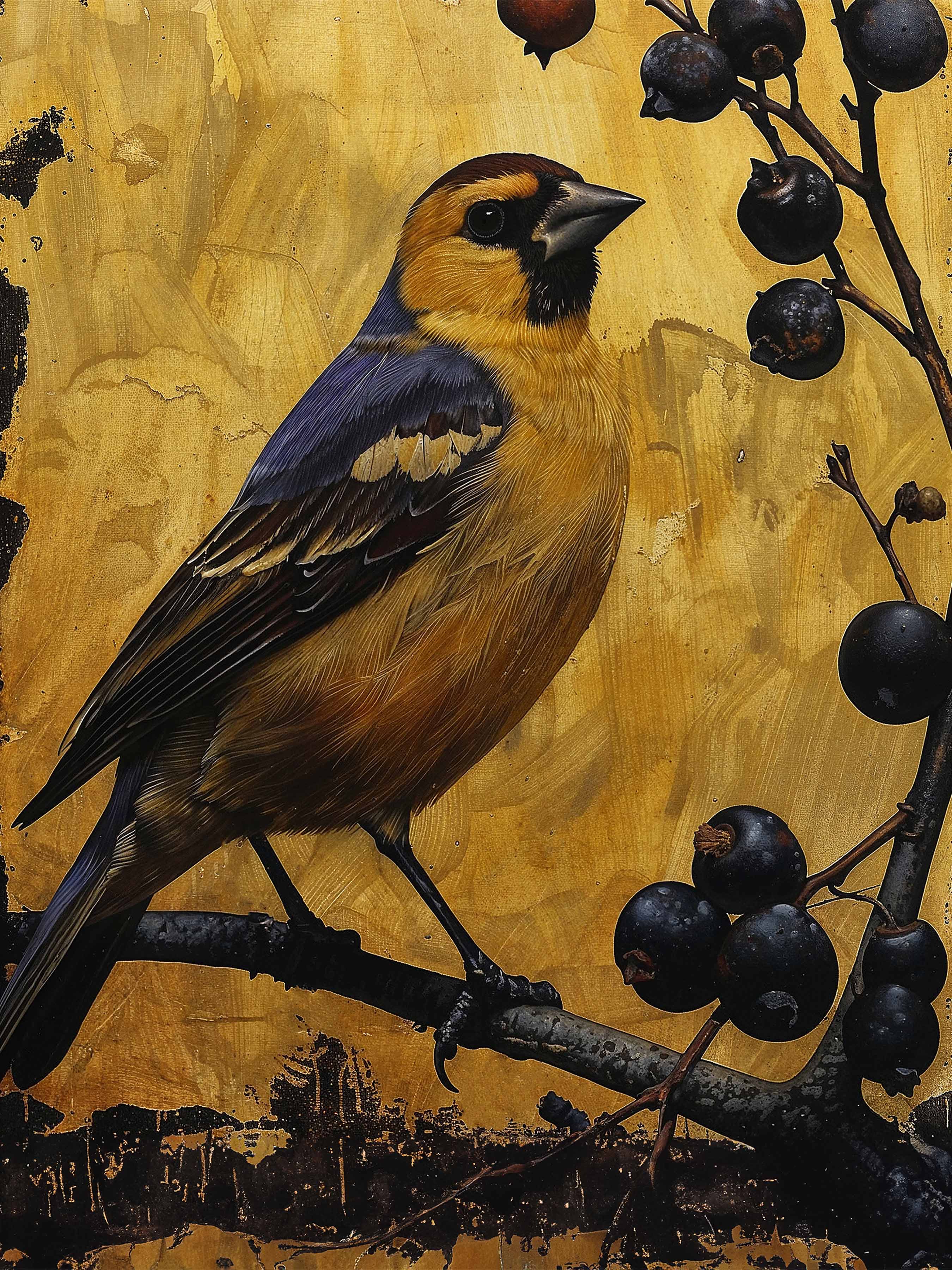 Gilded Harmony - Finch Among Berries - Limited Edition Canvas