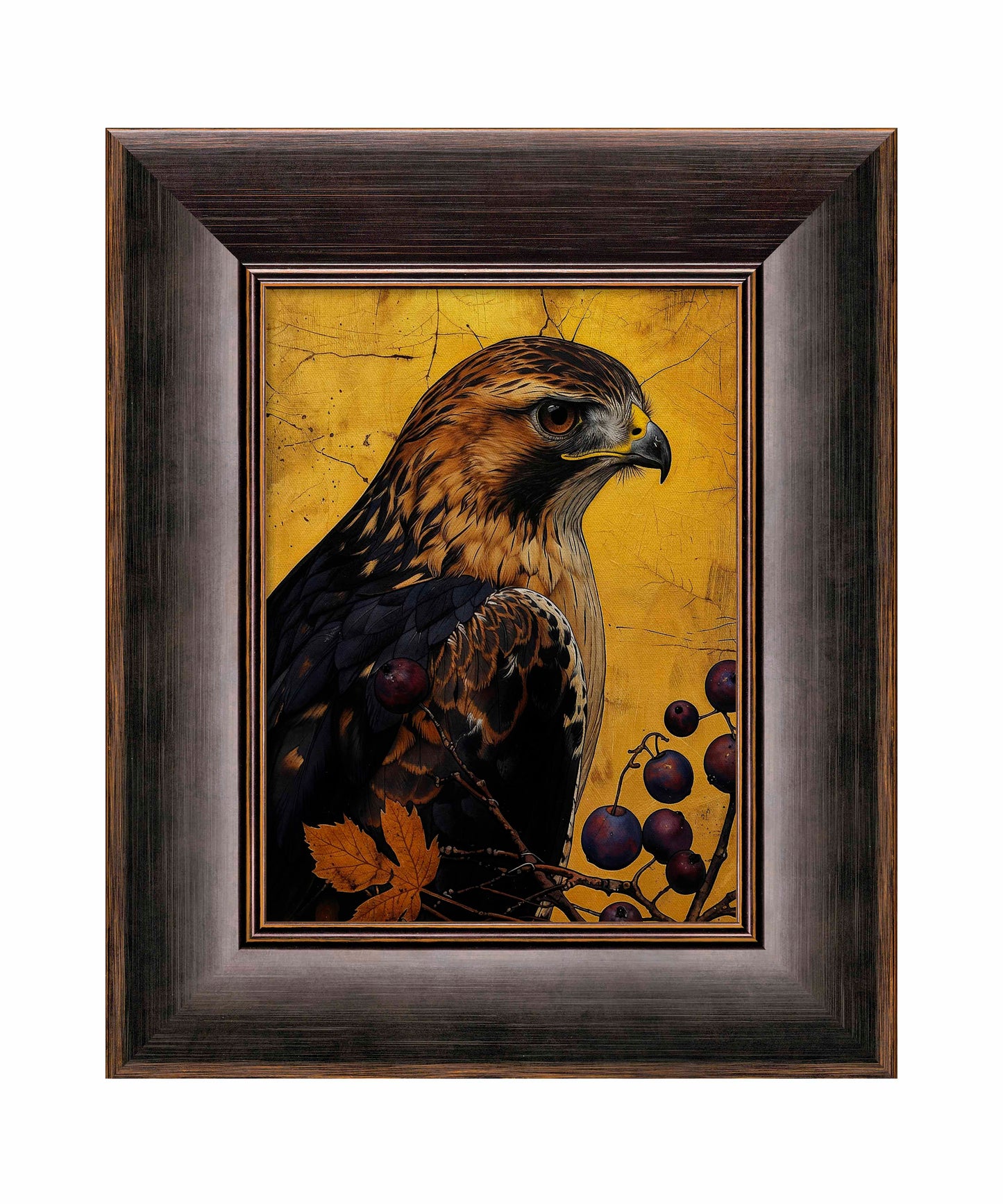 Golden Majesty - Hawk Among Berries - Limited Edition Canvas