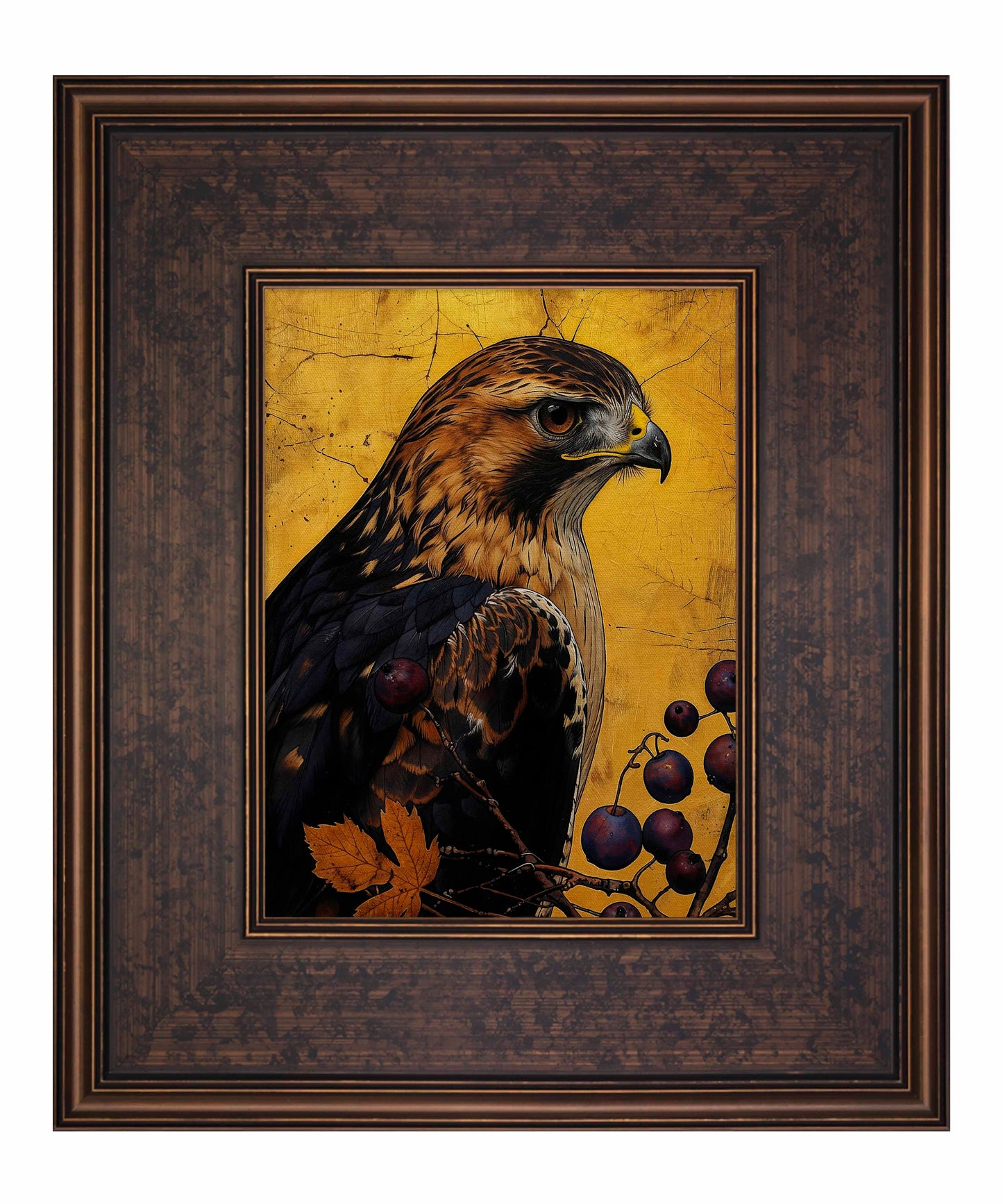 Golden Majesty - Hawk Among Berries - Limited Edition Canvas