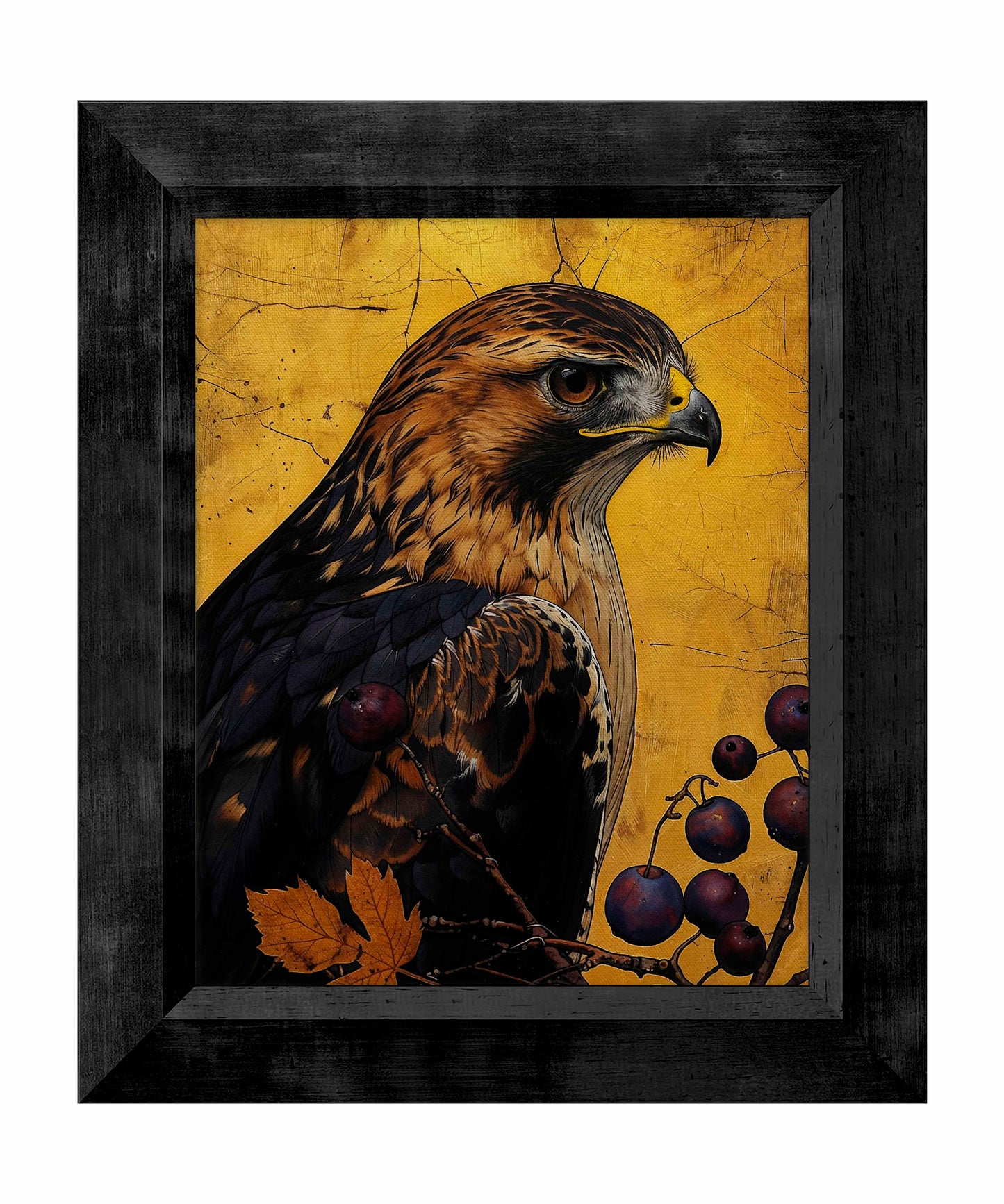 Golden Majesty - Hawk Among Berries - Limited Edition Canvas
