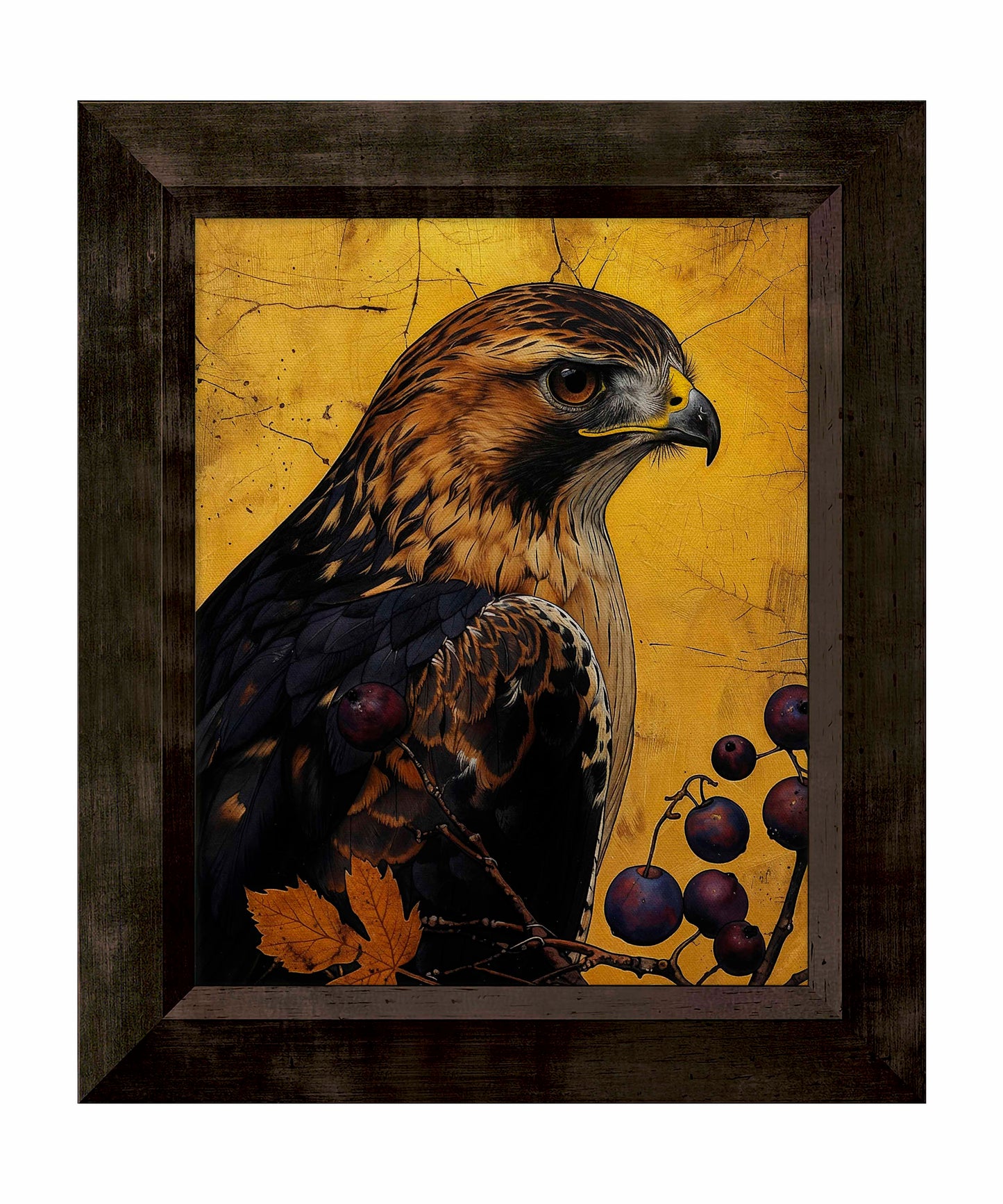 Golden Majesty - Hawk Among Berries - Limited Edition Canvas