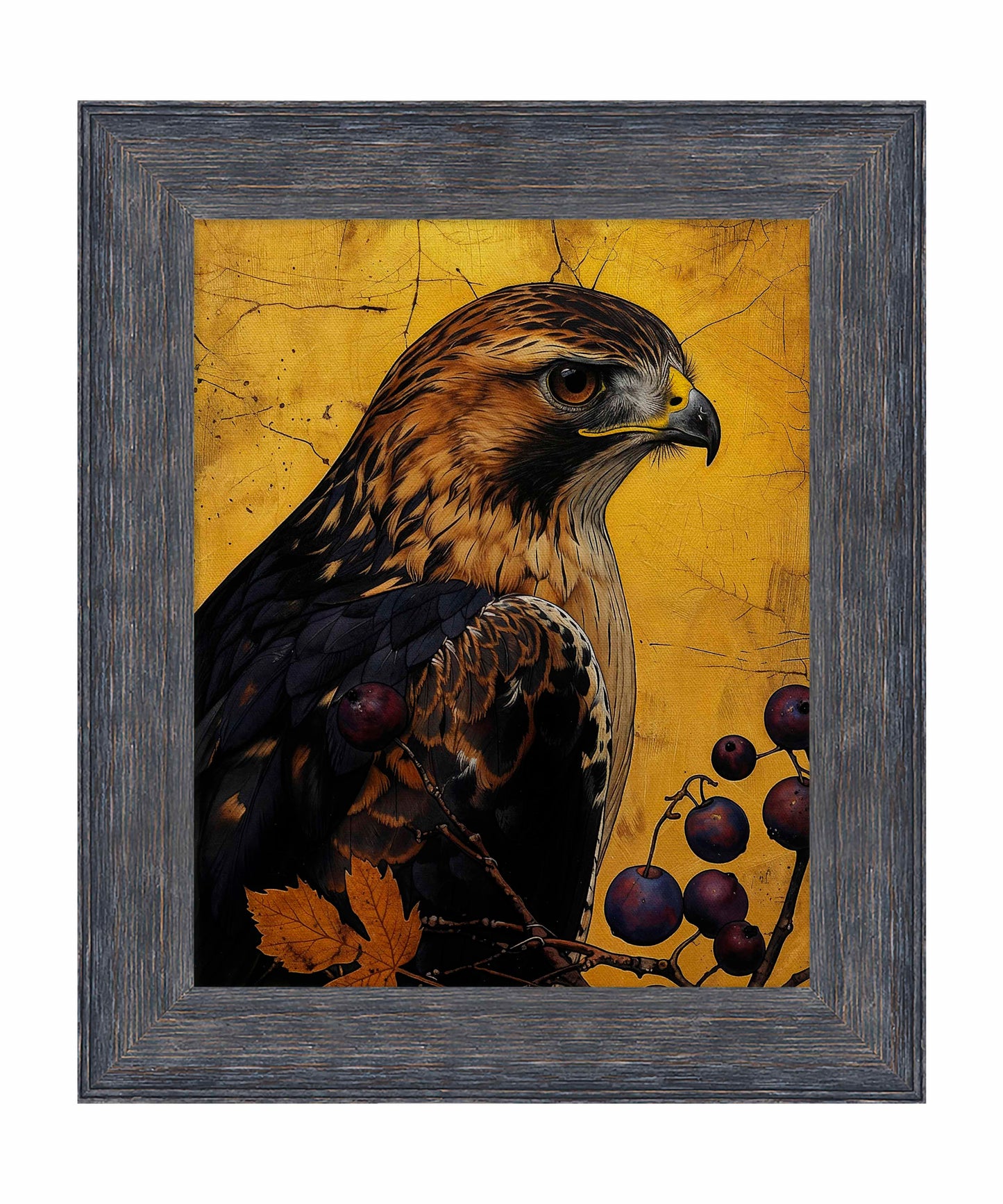 Golden Majesty - Hawk Among Berries - Limited Edition Canvas