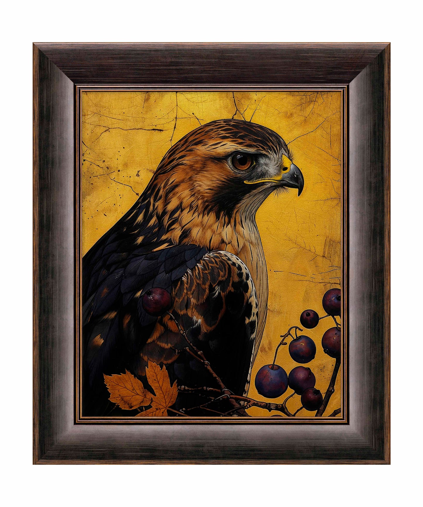Golden Majesty - Hawk Among Berries - Limited Edition Canvas