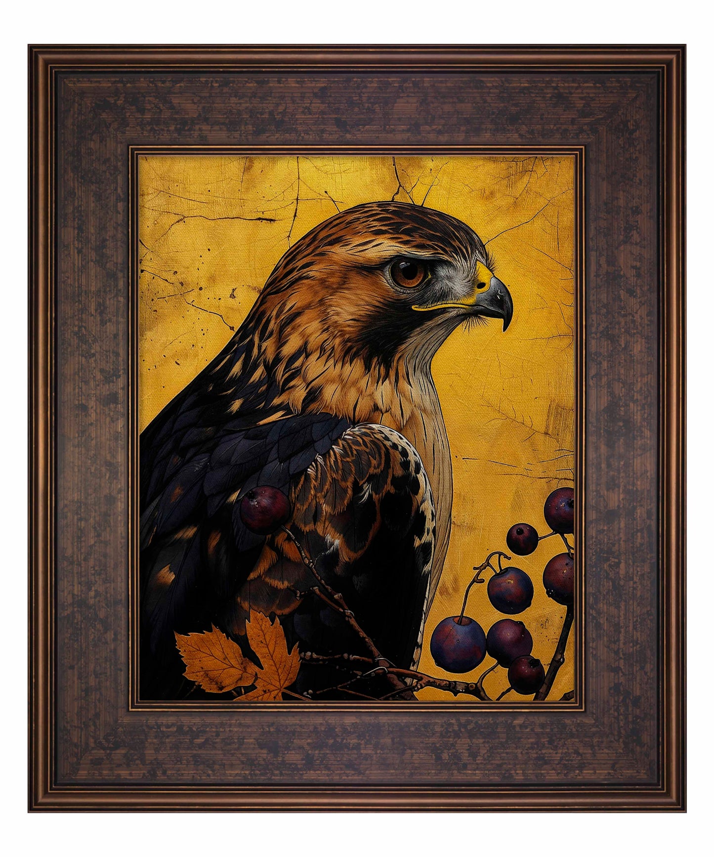 Golden Majesty - Hawk Among Berries - Limited Edition Canvas