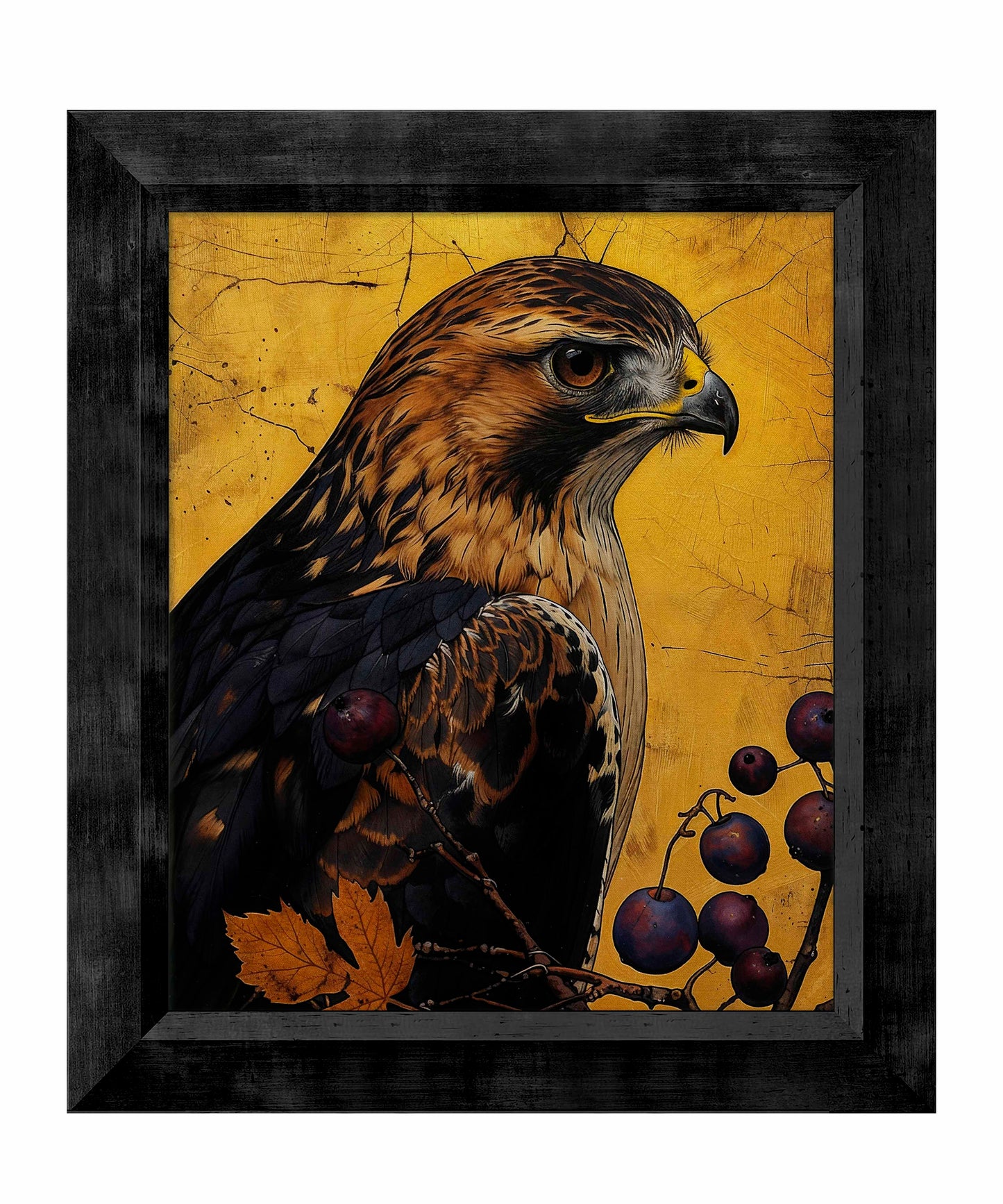 Golden Majesty - Hawk Among Berries - Limited Edition Canvas