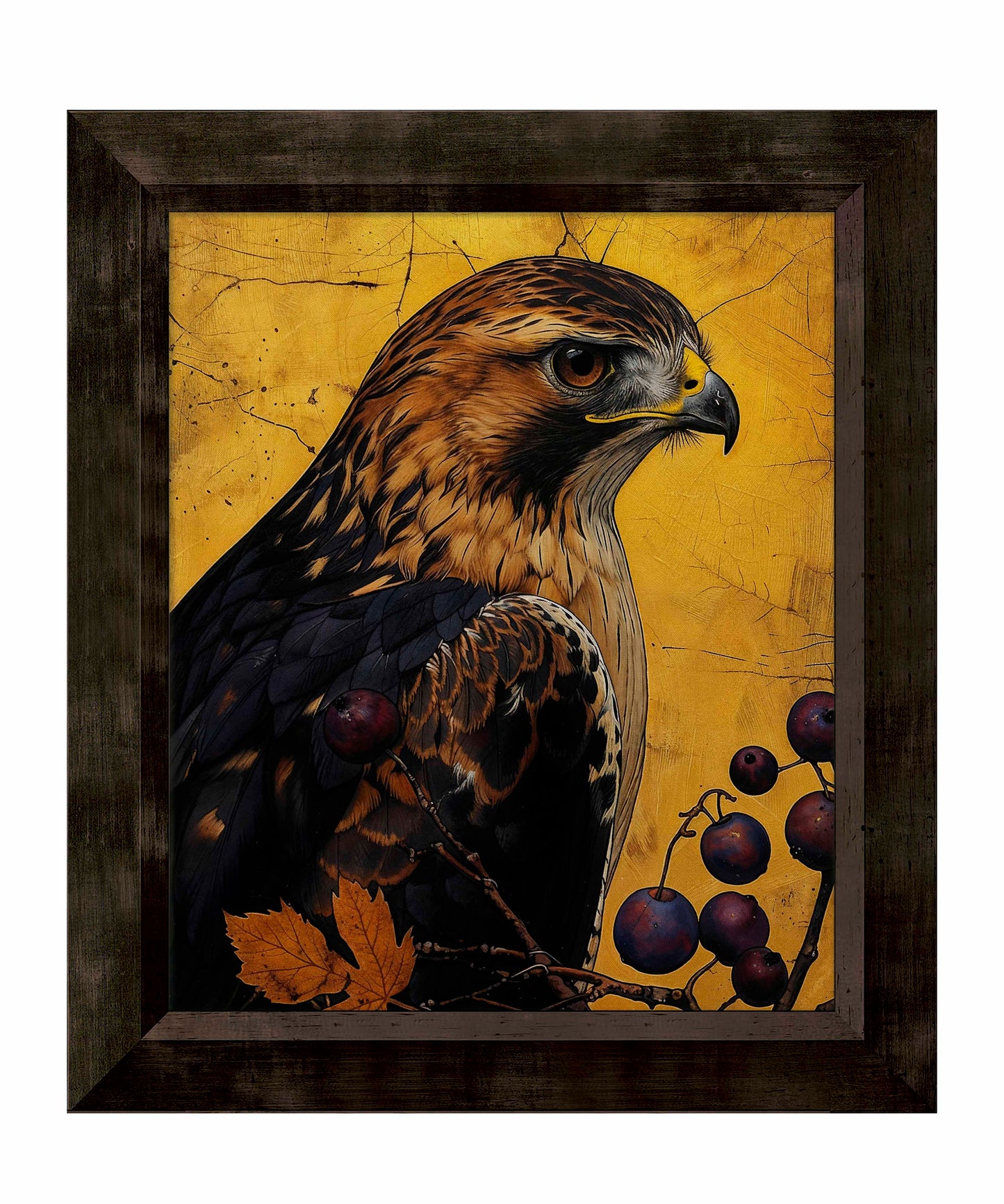 Golden Majesty - Hawk Among Berries - Limited Edition Canvas