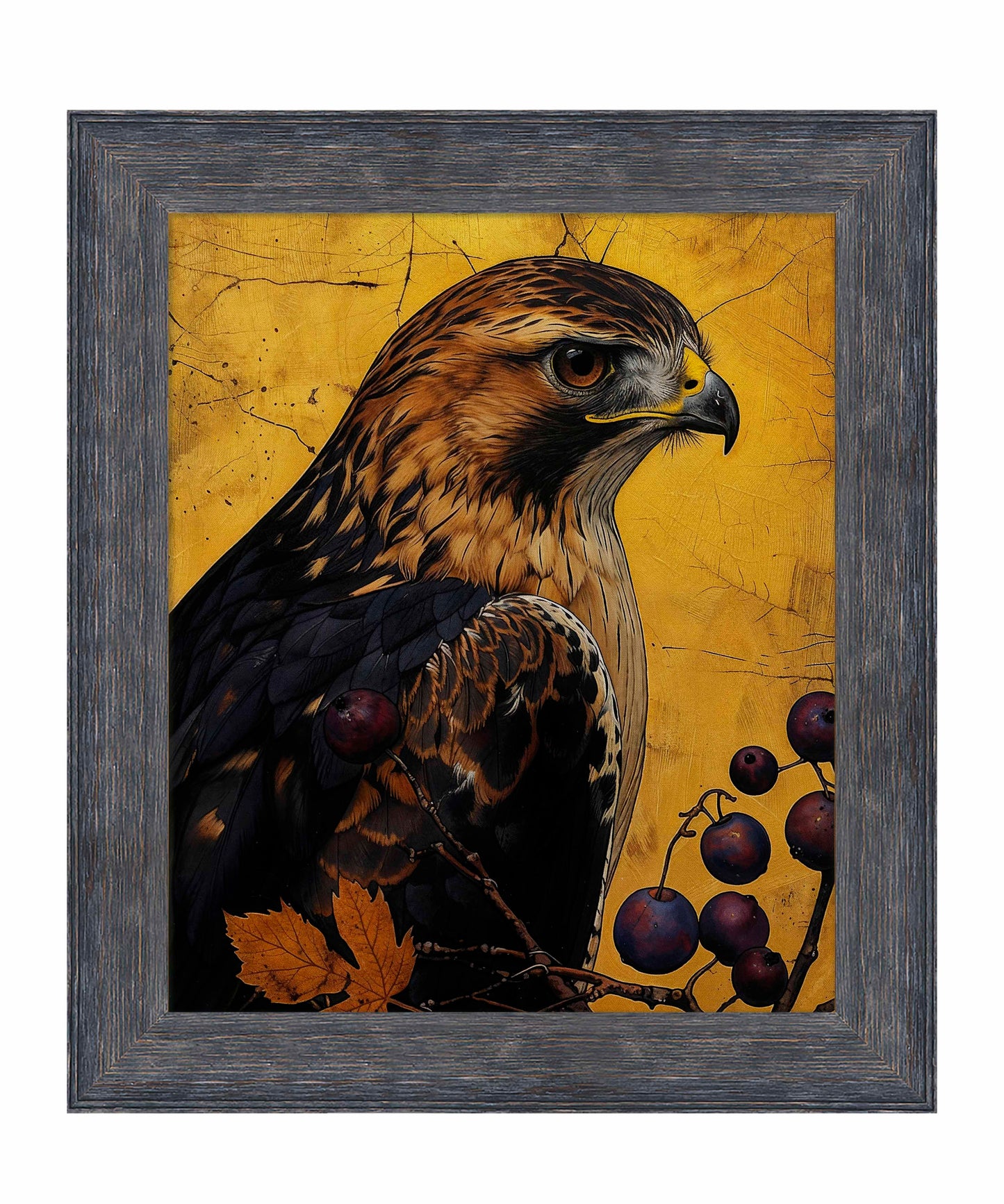 Golden Majesty - Hawk Among Berries - Limited Edition Canvas