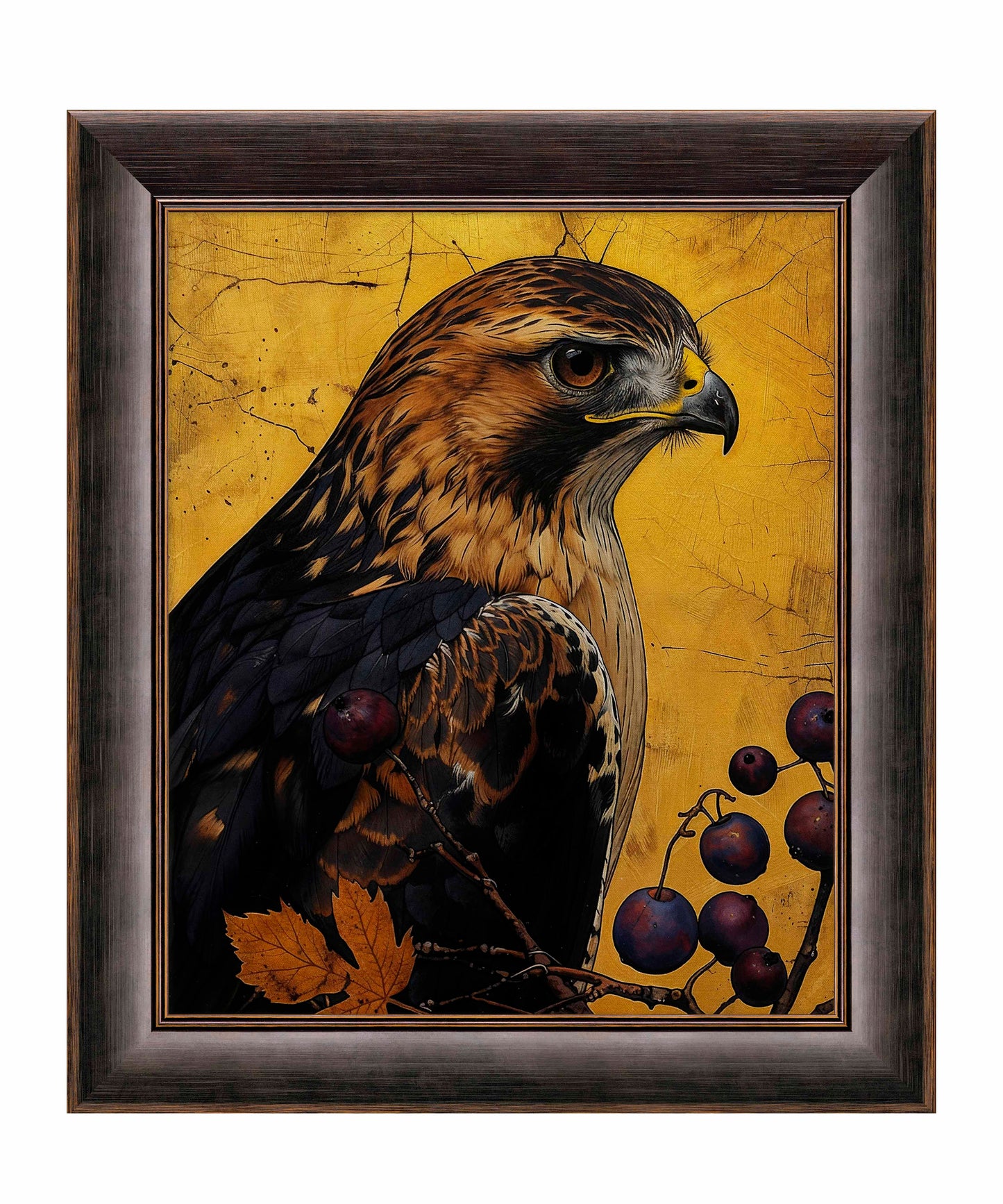 Golden Majesty - Hawk Among Berries - Limited Edition Canvas