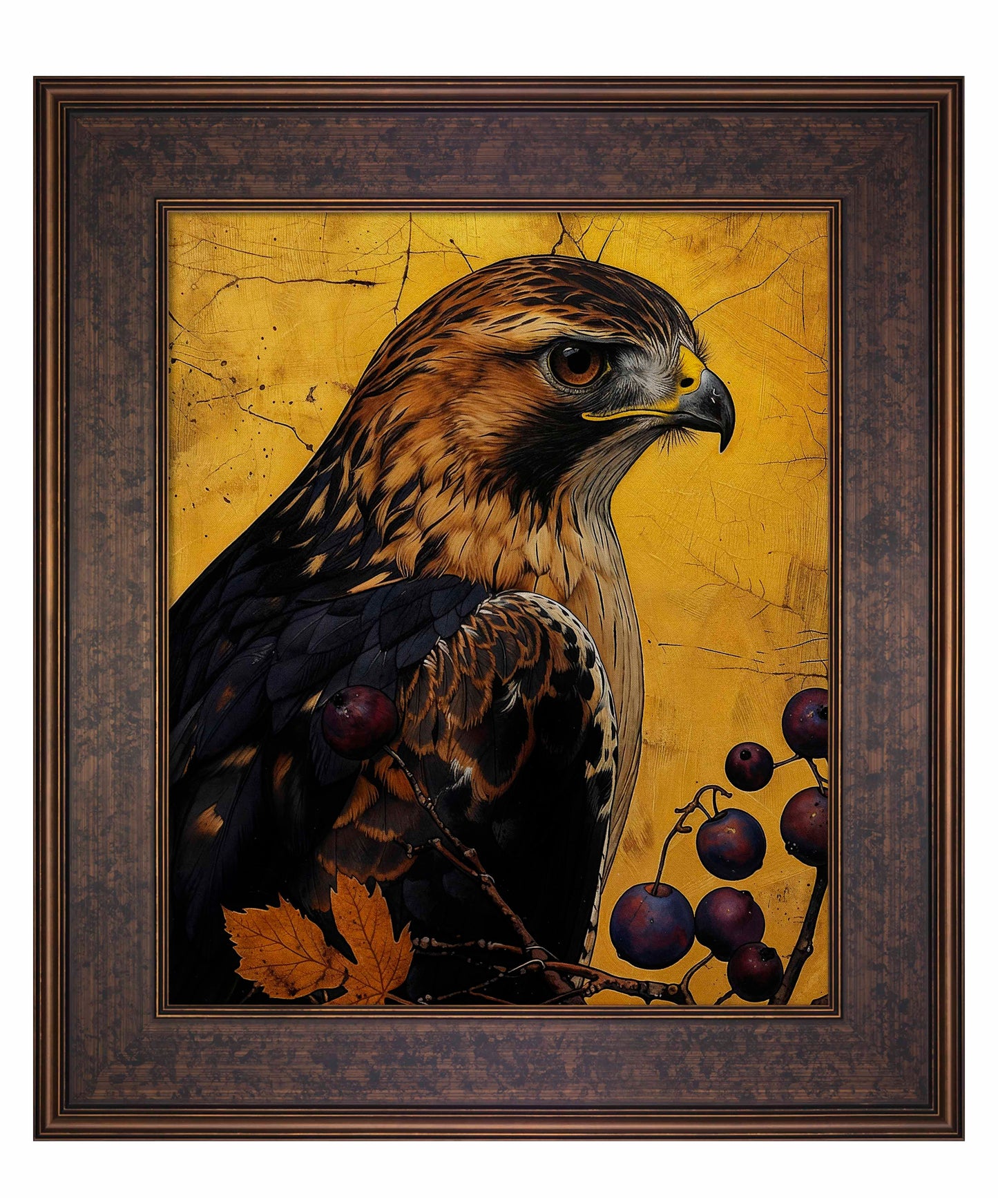 Golden Majesty - Hawk Among Berries - Limited Edition Canvas