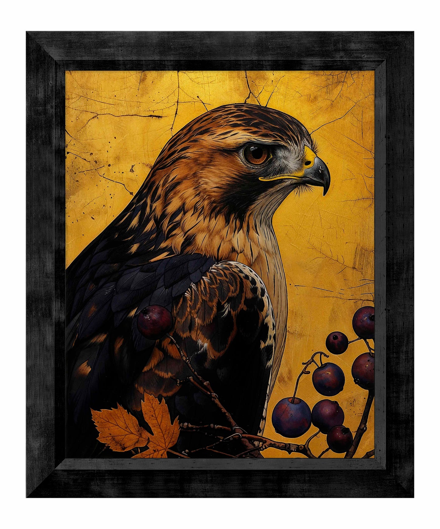 Golden Majesty - Hawk Among Berries - Limited Edition Canvas