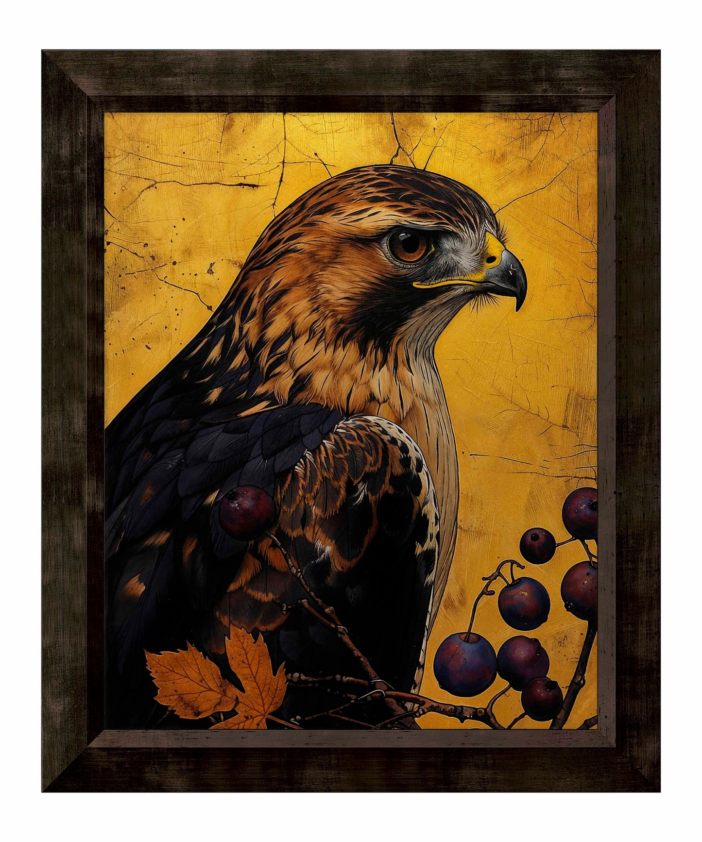 Golden Majesty - Hawk Among Berries - Limited Edition Canvas