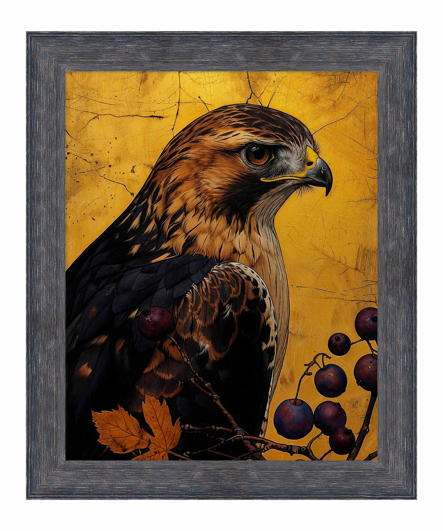 Golden Majesty - Hawk Among Berries - Limited Edition Canvas