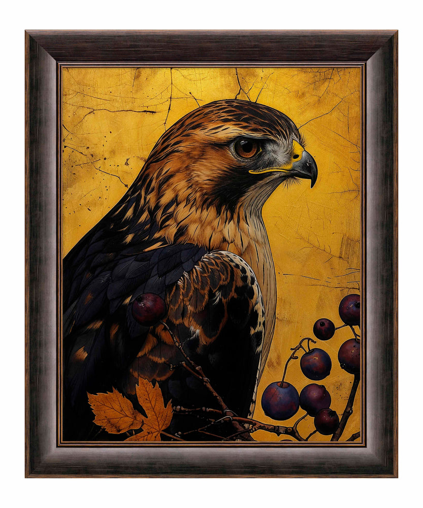 Golden Majesty - Hawk Among Berries - Limited Edition Canvas