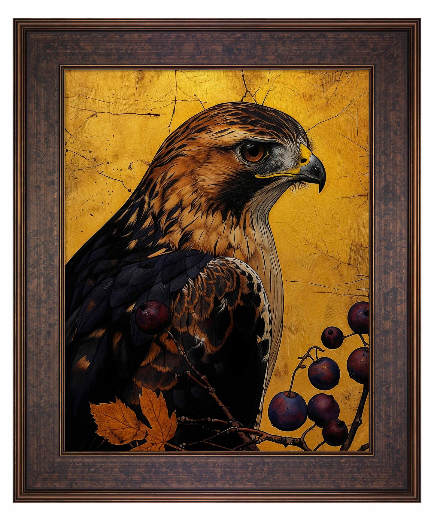 Golden Majesty - Hawk Among Berries - Limited Edition Canvas