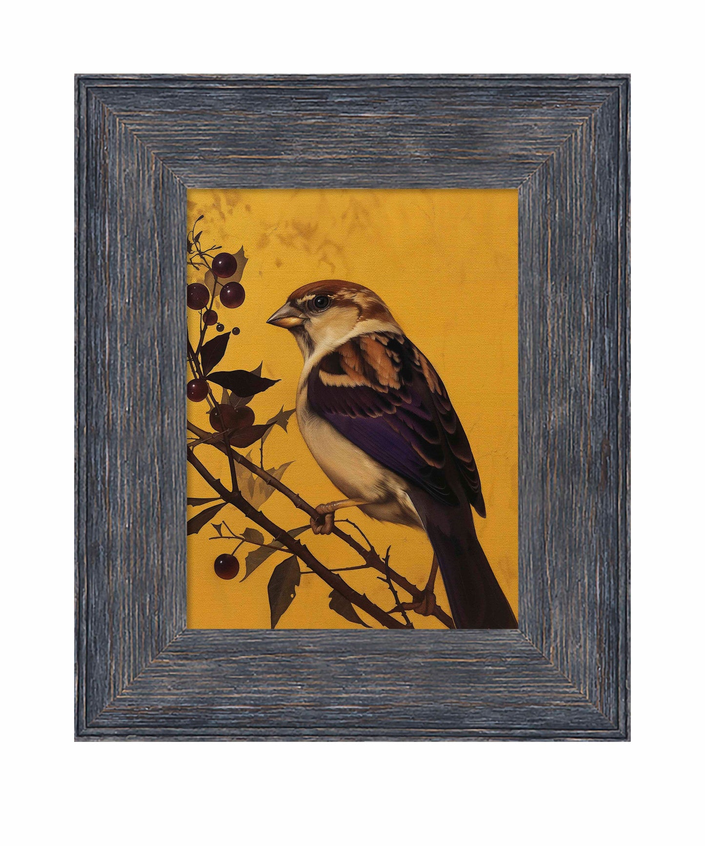 Golden Perch - Sparrow Among Dark Berries - Limited Edition Canvas