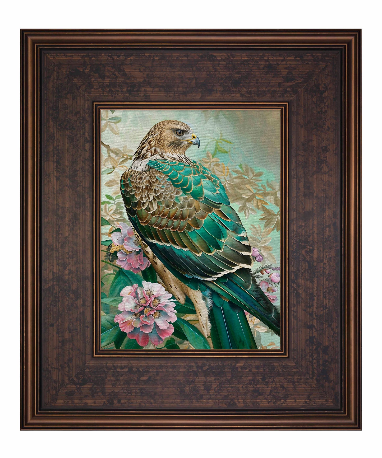 Emerald Majesty - Hawk Amidst Blossoms - Limited Edition Canvas